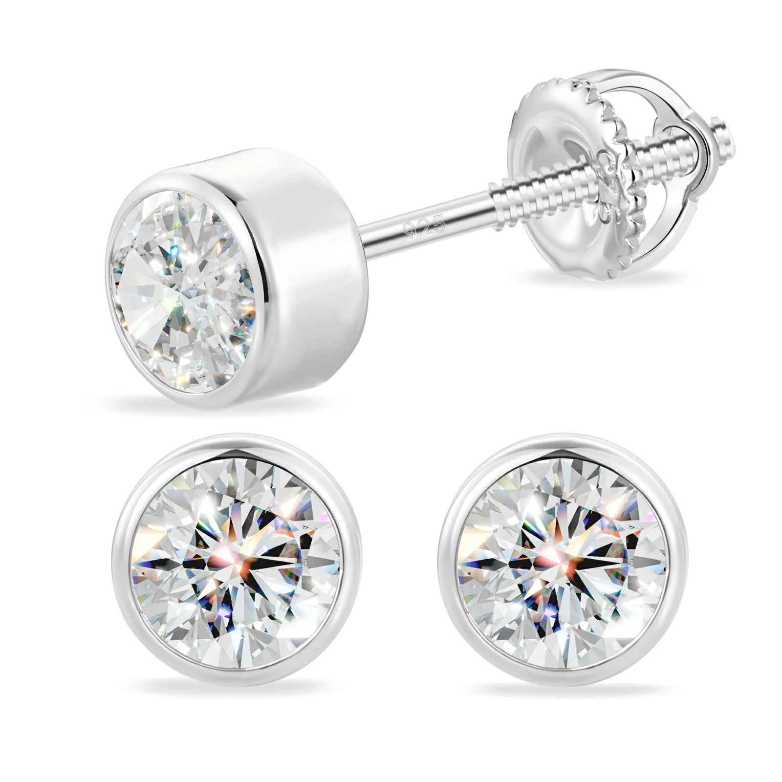 S925 Bezel Setting Moissanite Solitaire Stud Earrings