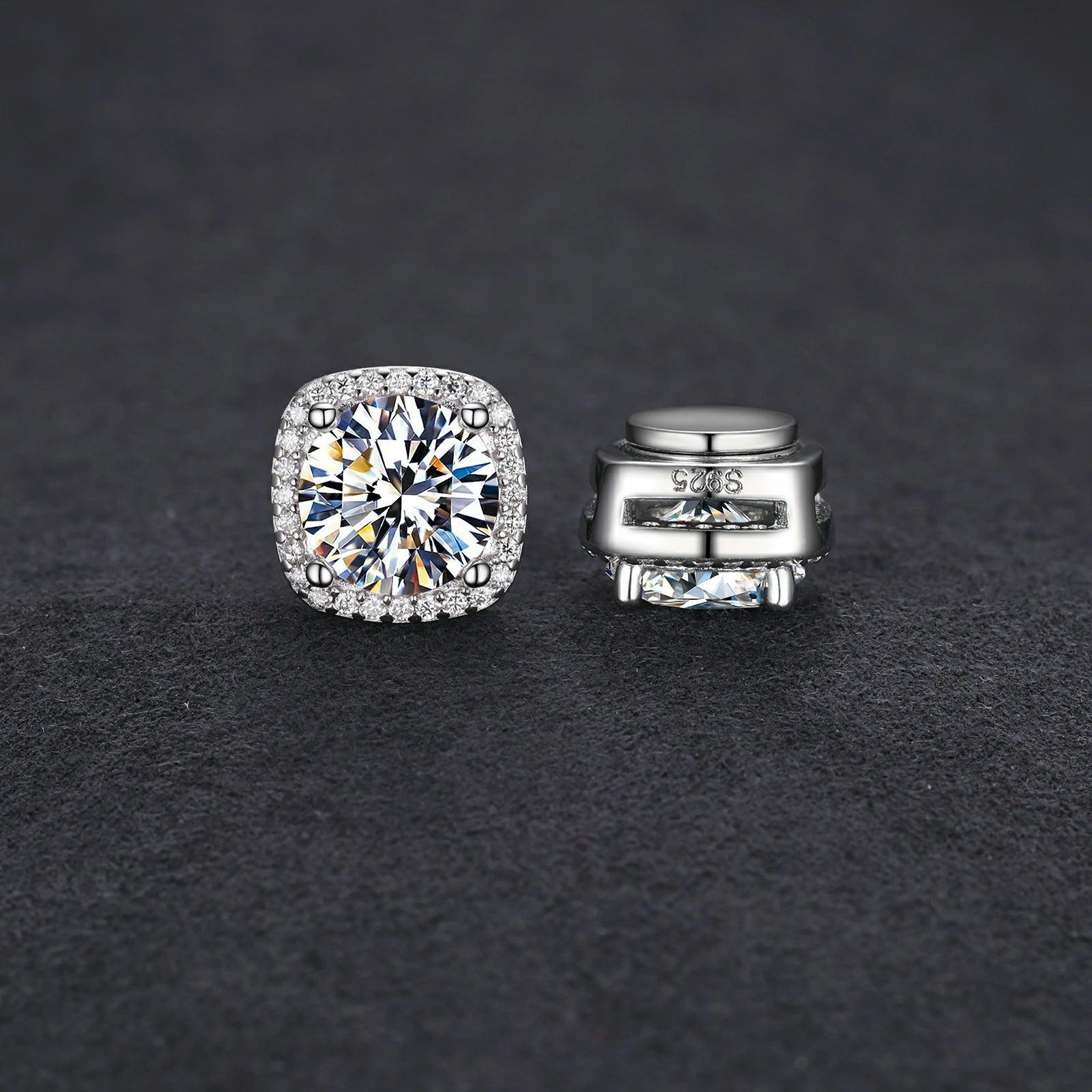 S925 Moissanite Magnetic Square Halo Stud Earrings