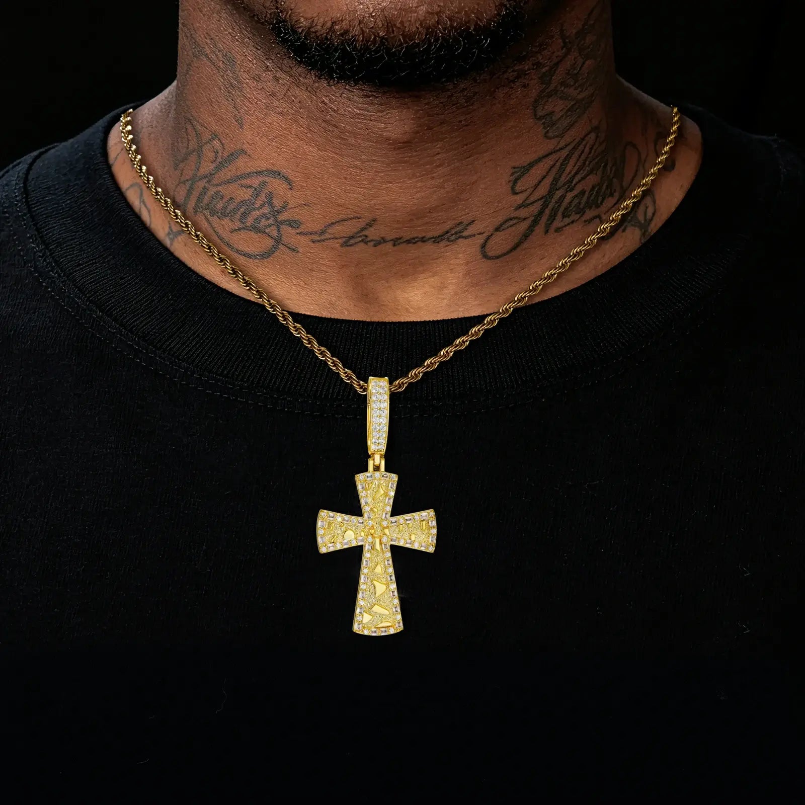 S925 Moissanite Gold Nugget Latin Cross Pendant