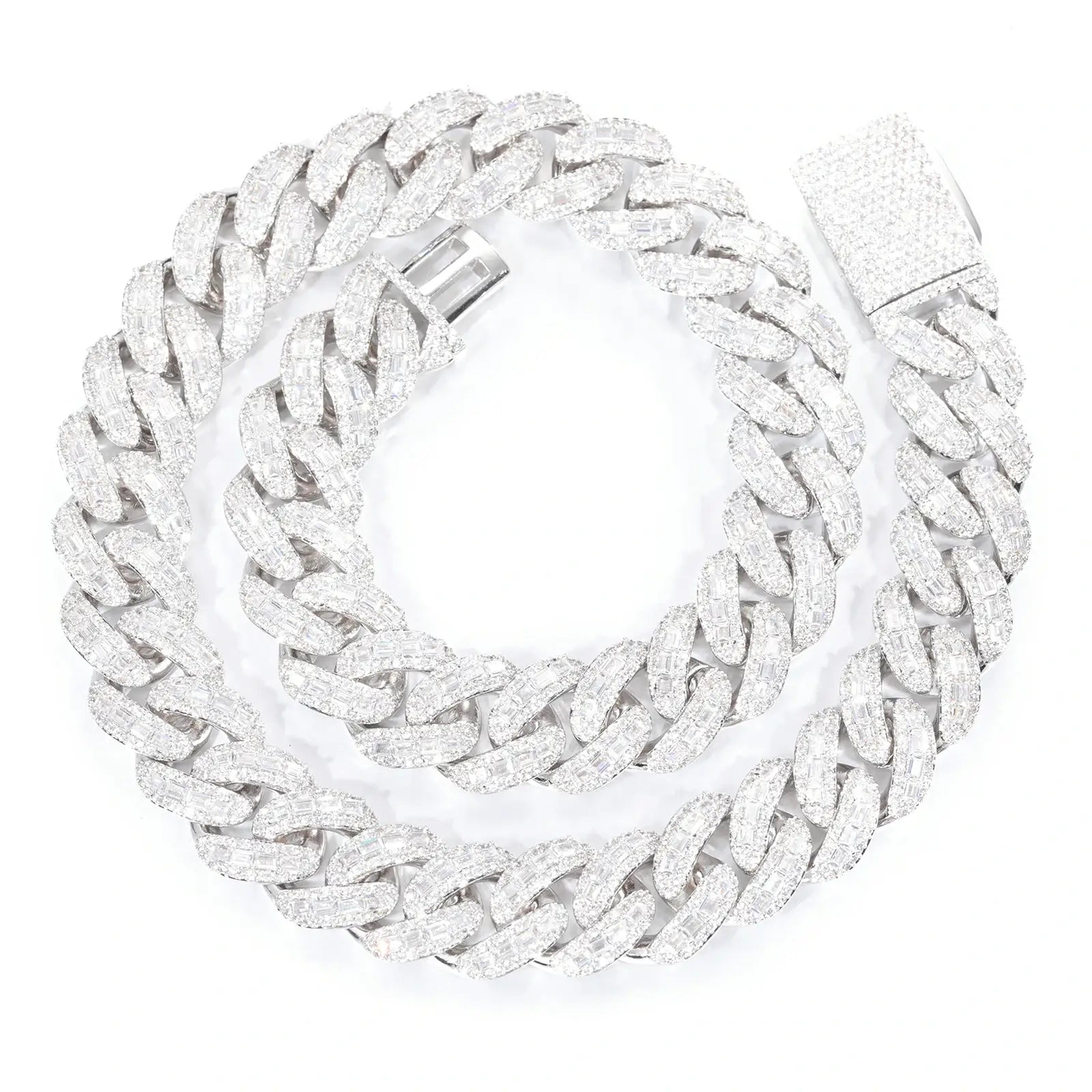 18mm S925 Baguette Moissanite Curb Cuban Link Chain