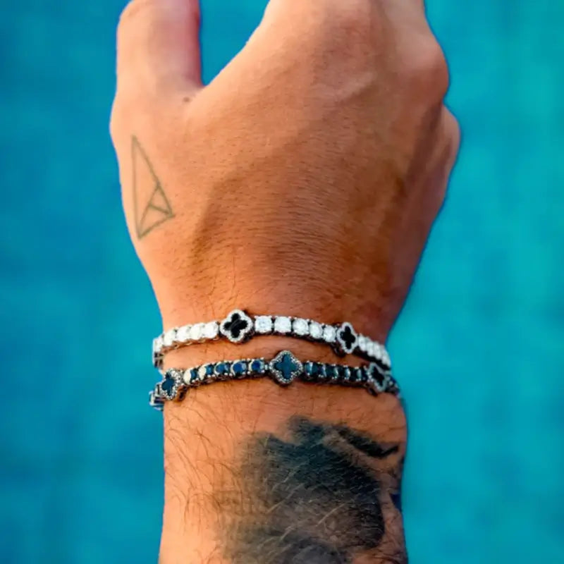 4mm 925 sterling silver moissanite tennis bracelet four leaf clover agate stacking — layering trend, agate clover detail, moissanite sparkle, 925 silver versatility