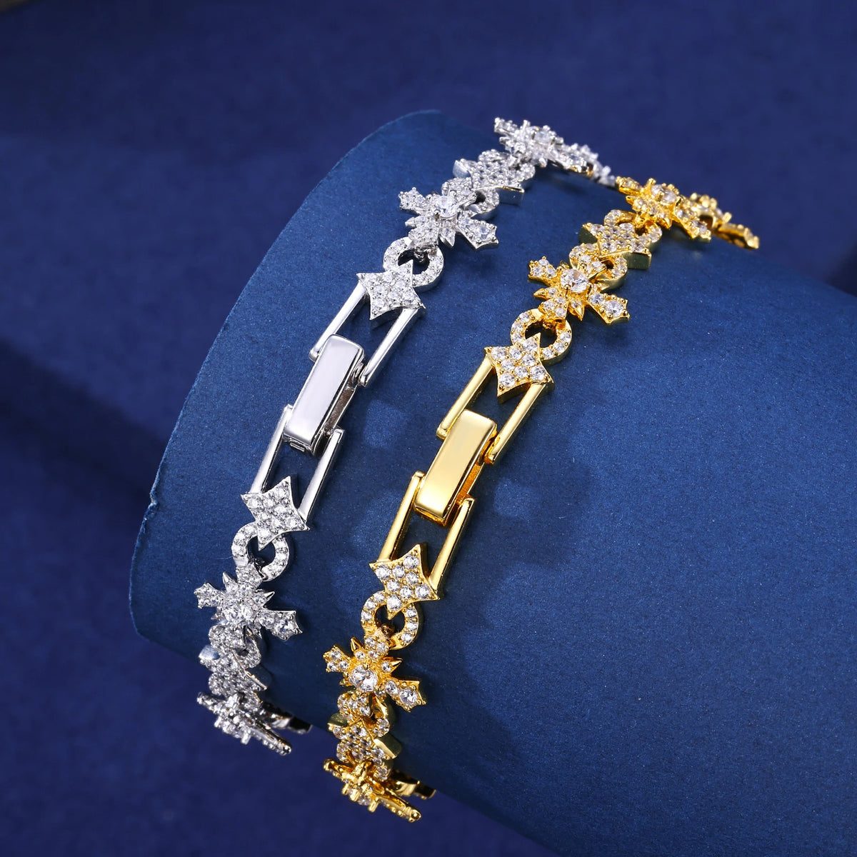 10mm S925 MoissaniteFour-pointed Star Cross Tennis Bracelet