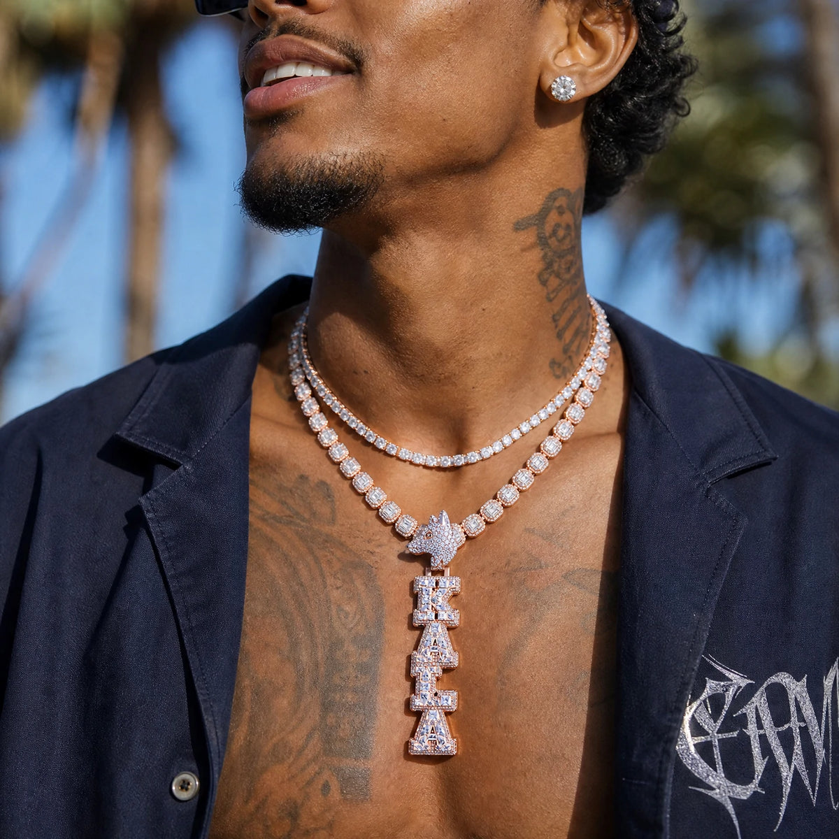Custom Multi-Layer Fully Iced Vertical Letter Pendant