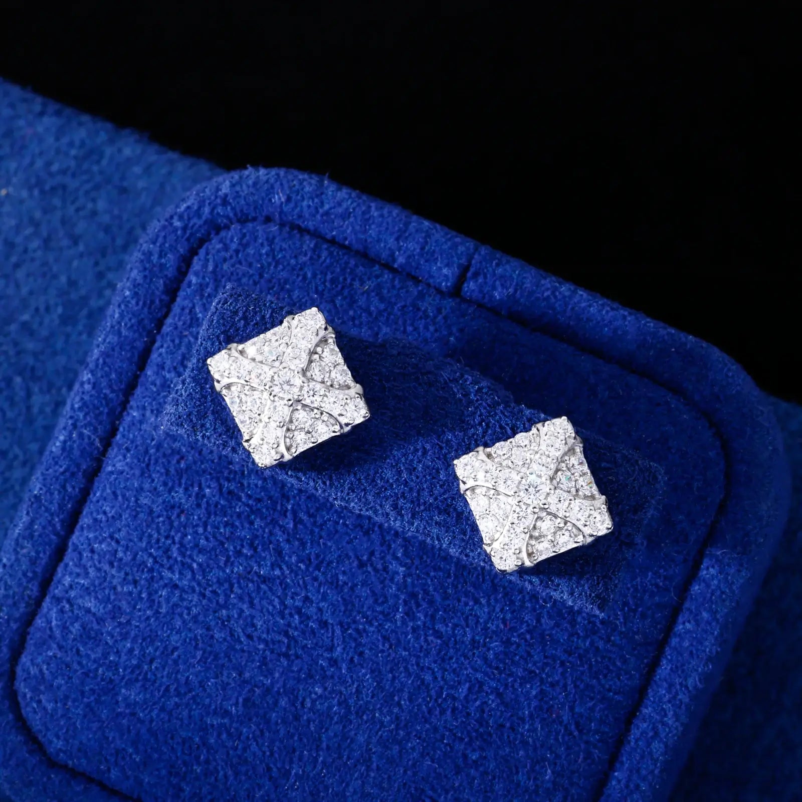 S925 Moissanite Square Chrome Heart Cross Stud Earrings