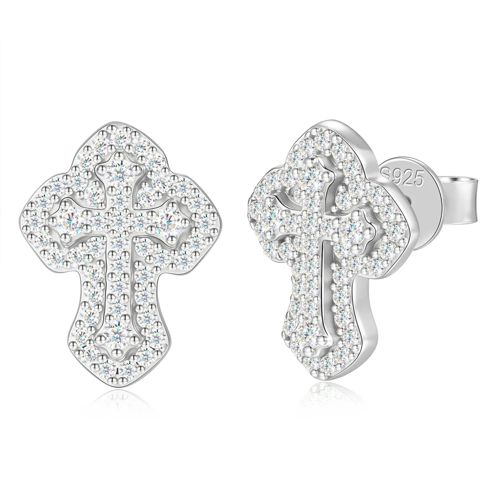 S925 Moissanite 2 Layer Iris Cross Stud Earrings