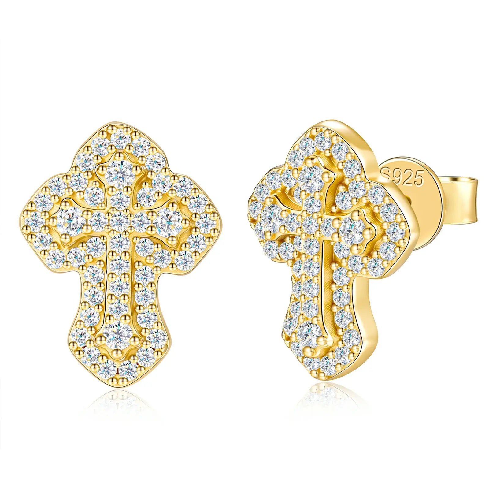 S925 Moissanite 2 Layer Iris Cross Stud Earrings