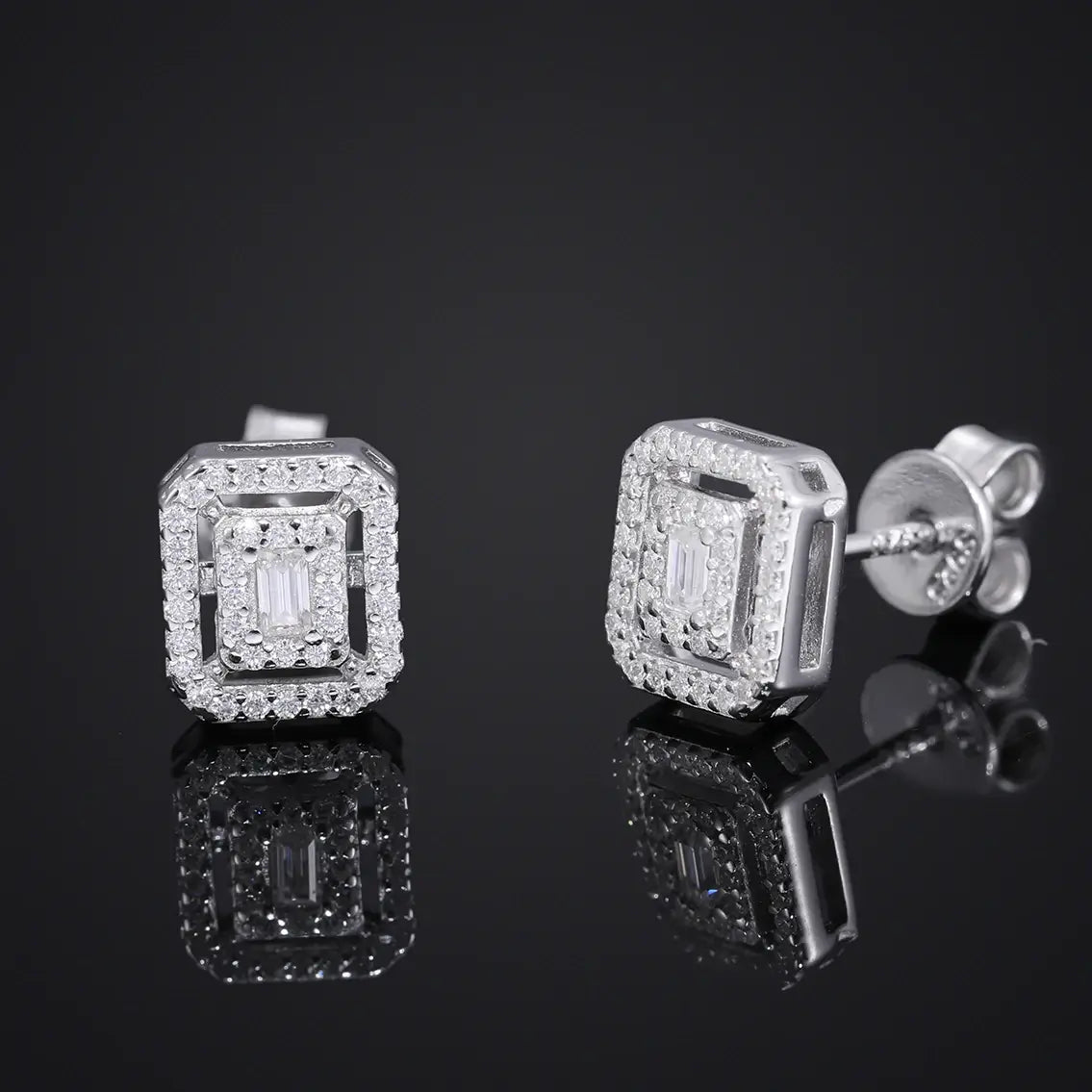 S925 Moissanite Window Stud Earrings