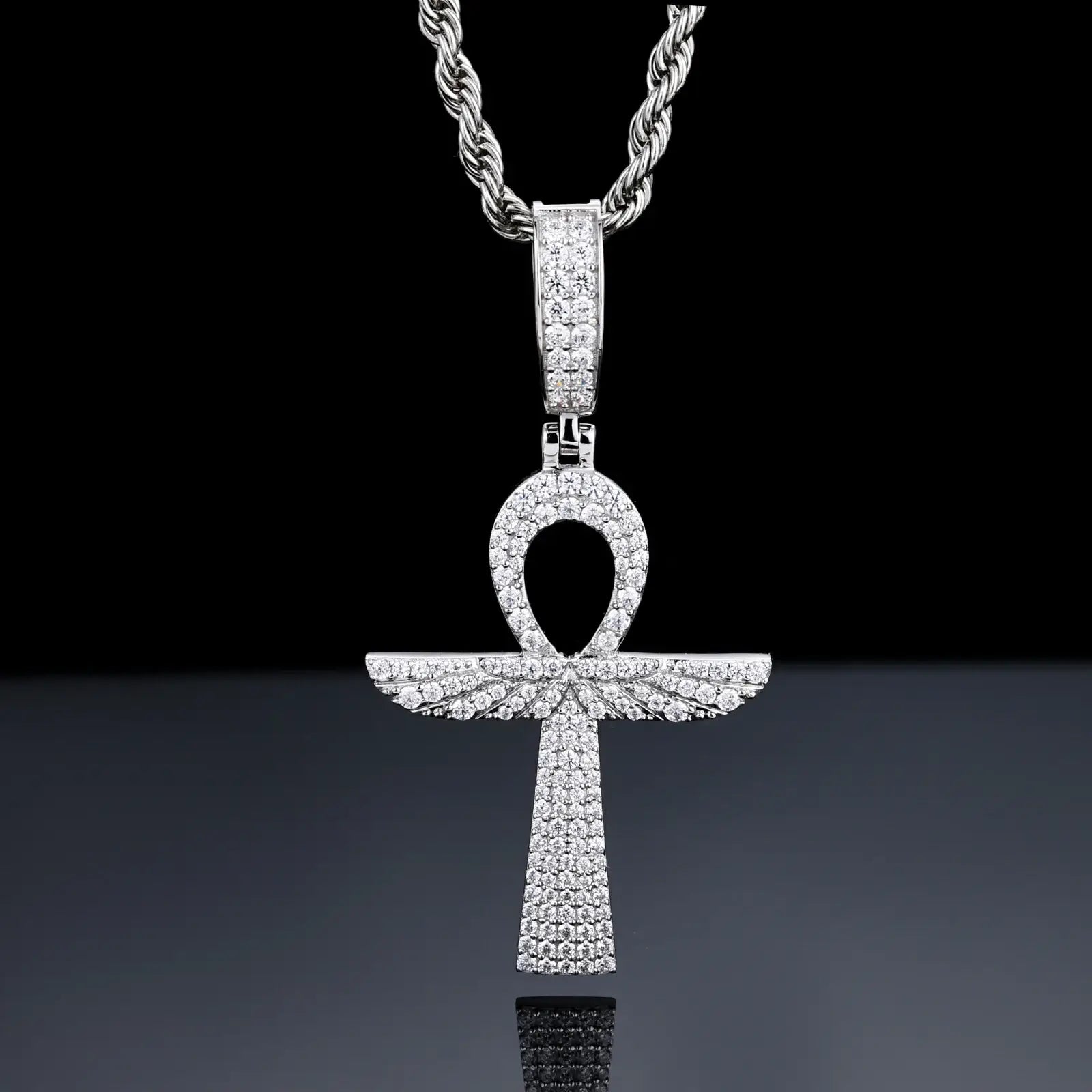 S925 Moissanite Wing Ankh Cross Pendant