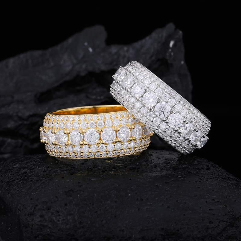 Moissanite Band Ring | 5-Row Wedding Band | White Gold & Gold