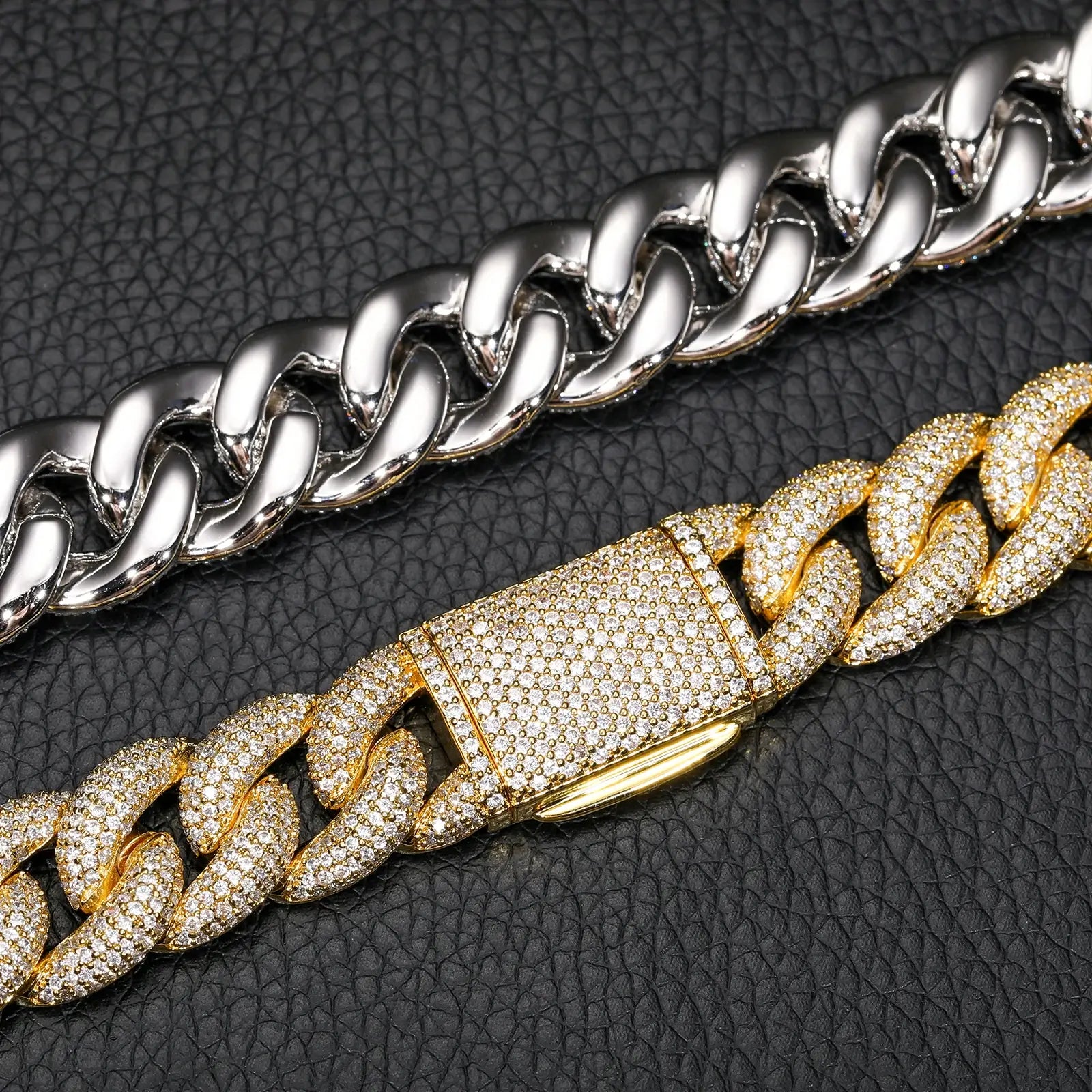 14mm S925 4 Rows Moissanite Curb Cuban Link Chain
