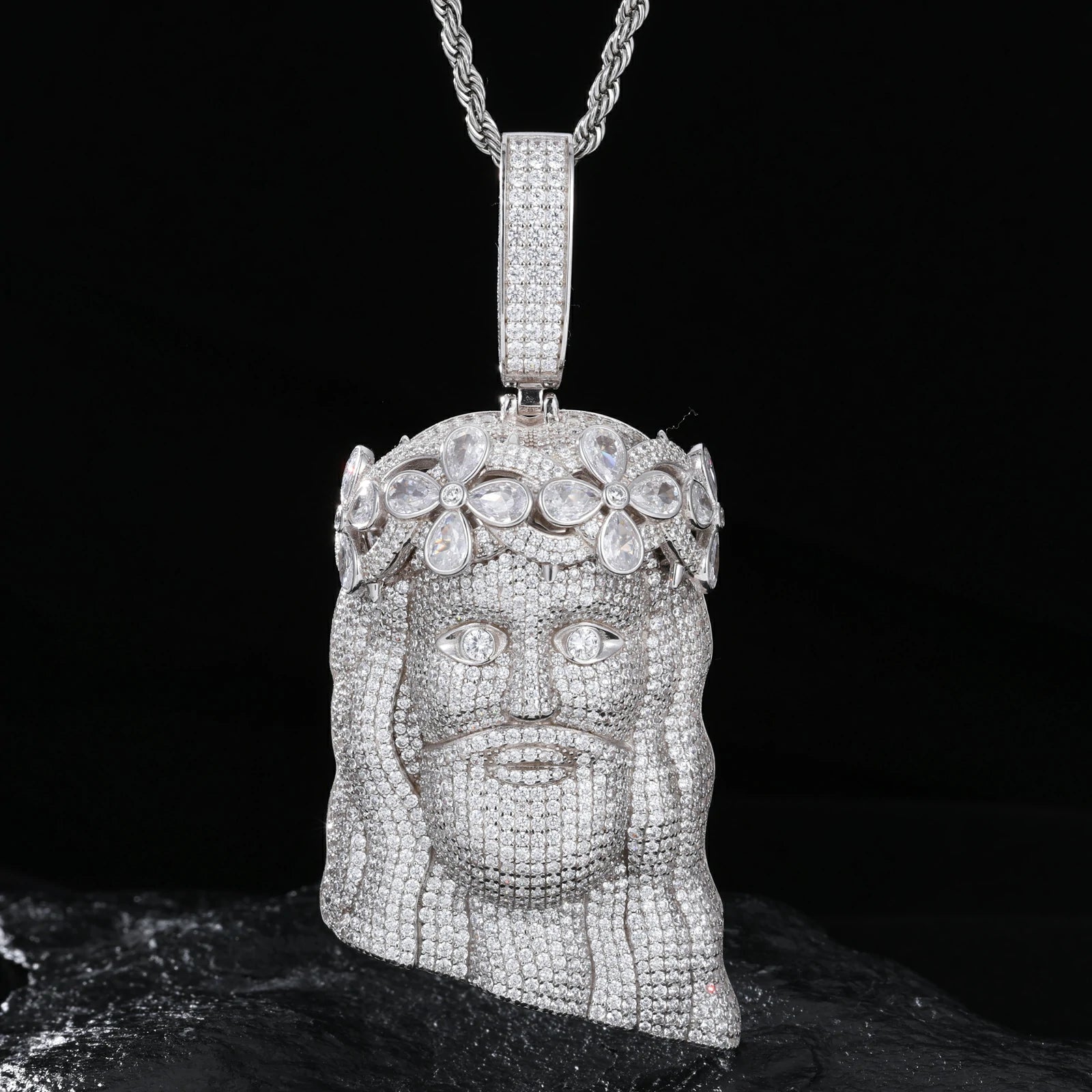 S925 Moissanite Flower Jesus Piece Pendant