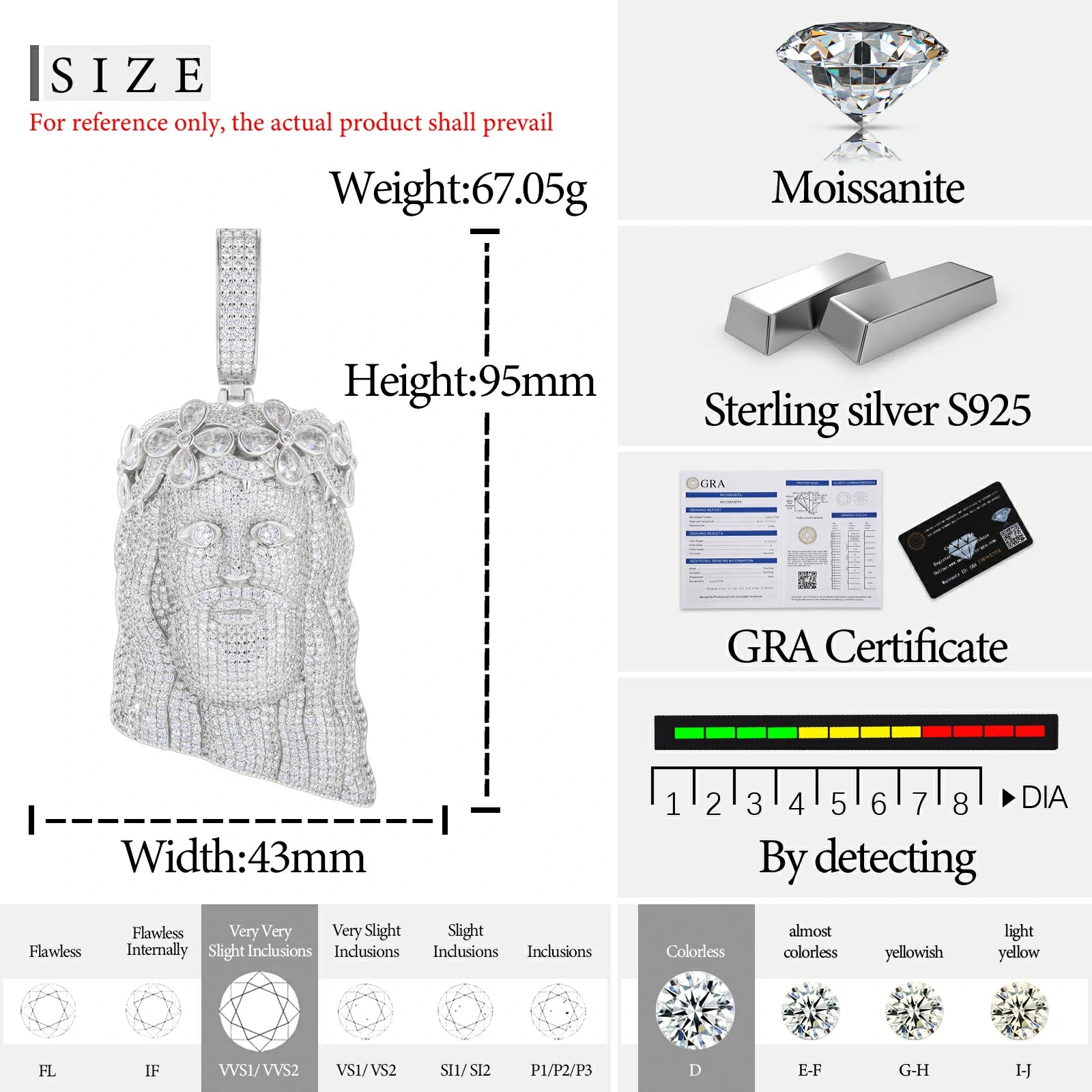 S925 Moissanite Flower Jesus Piece Pendant