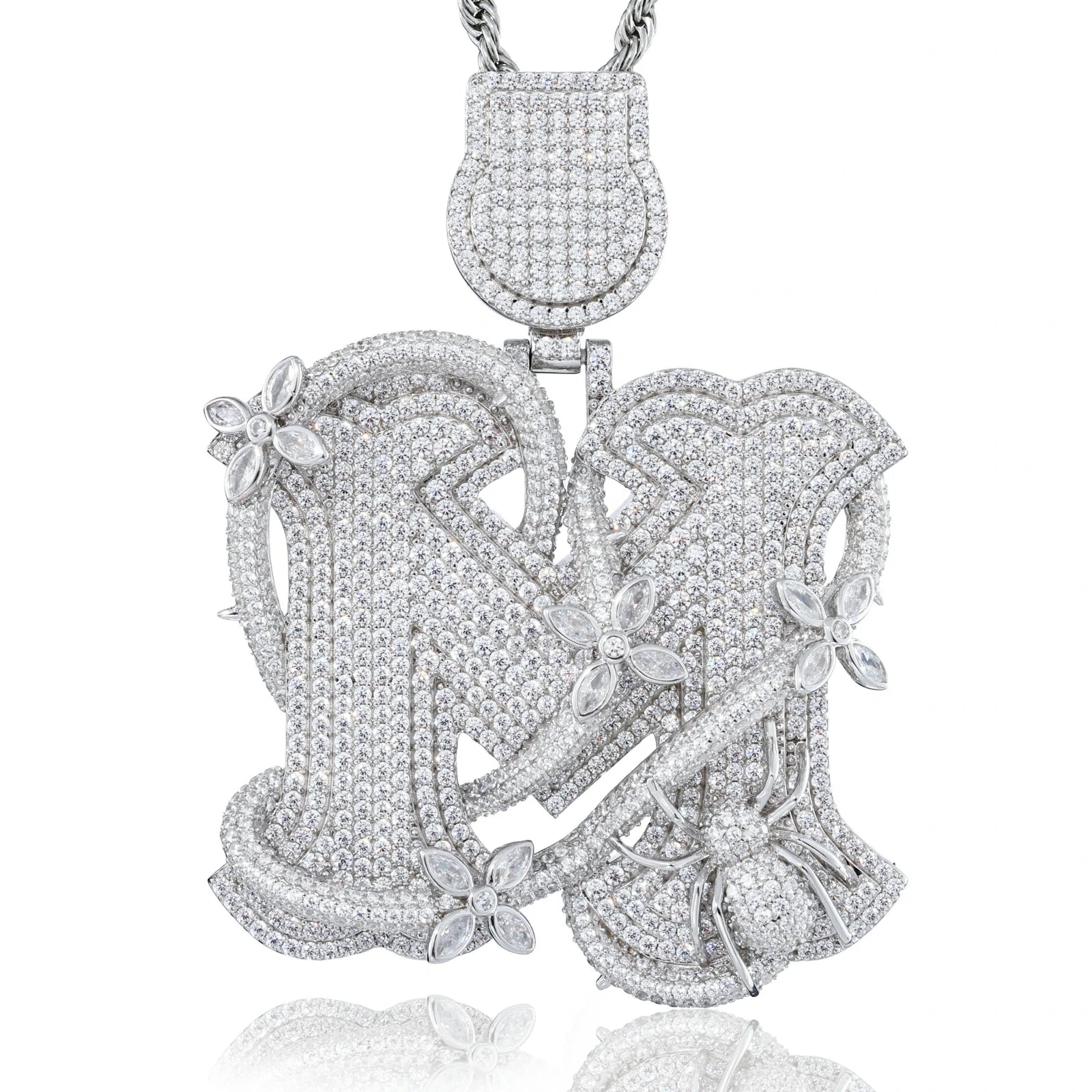 S925 Moissanite Thorns Flower Spider Letter M Pendant