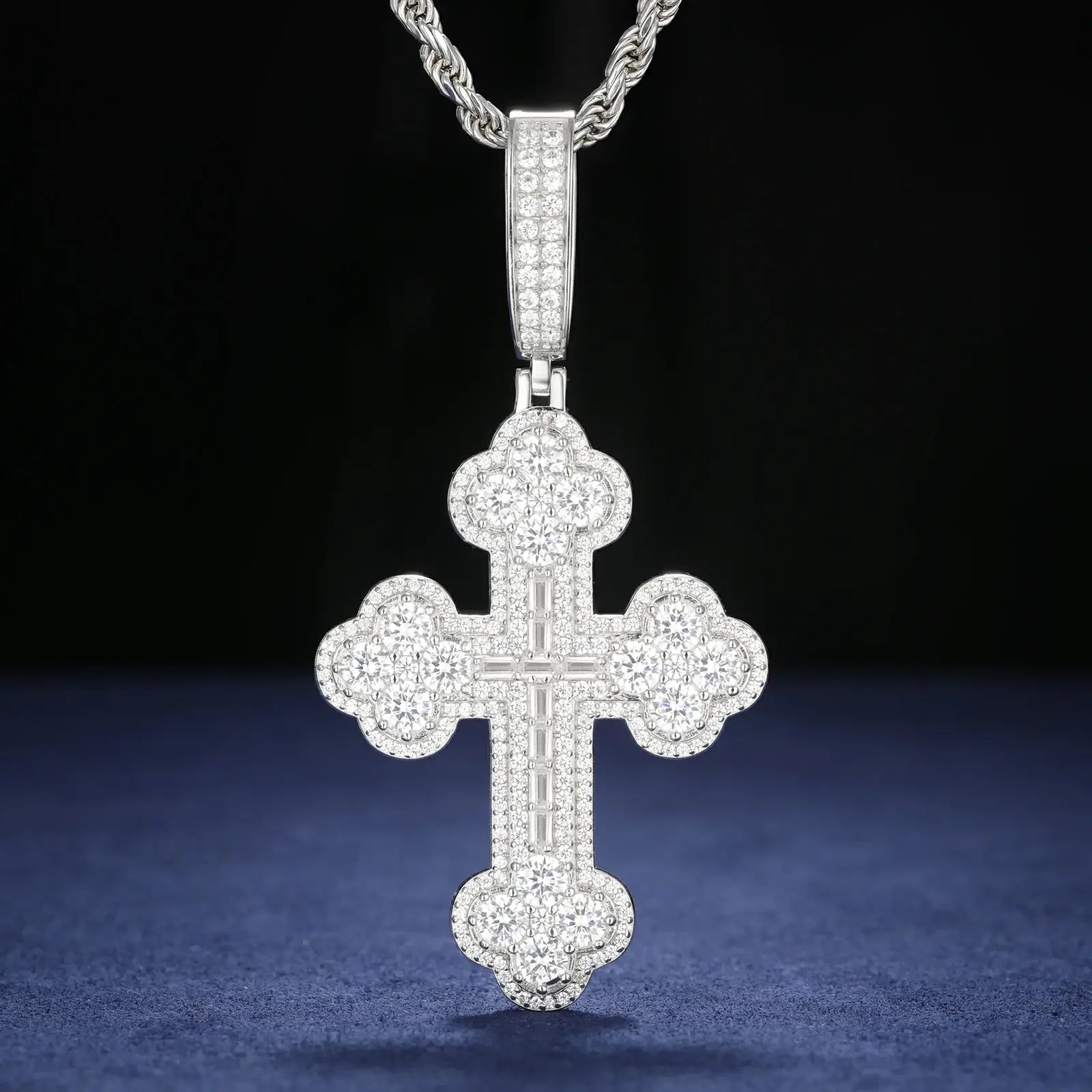 S925 Moissanite 2 Layers Iris Cross Pendant