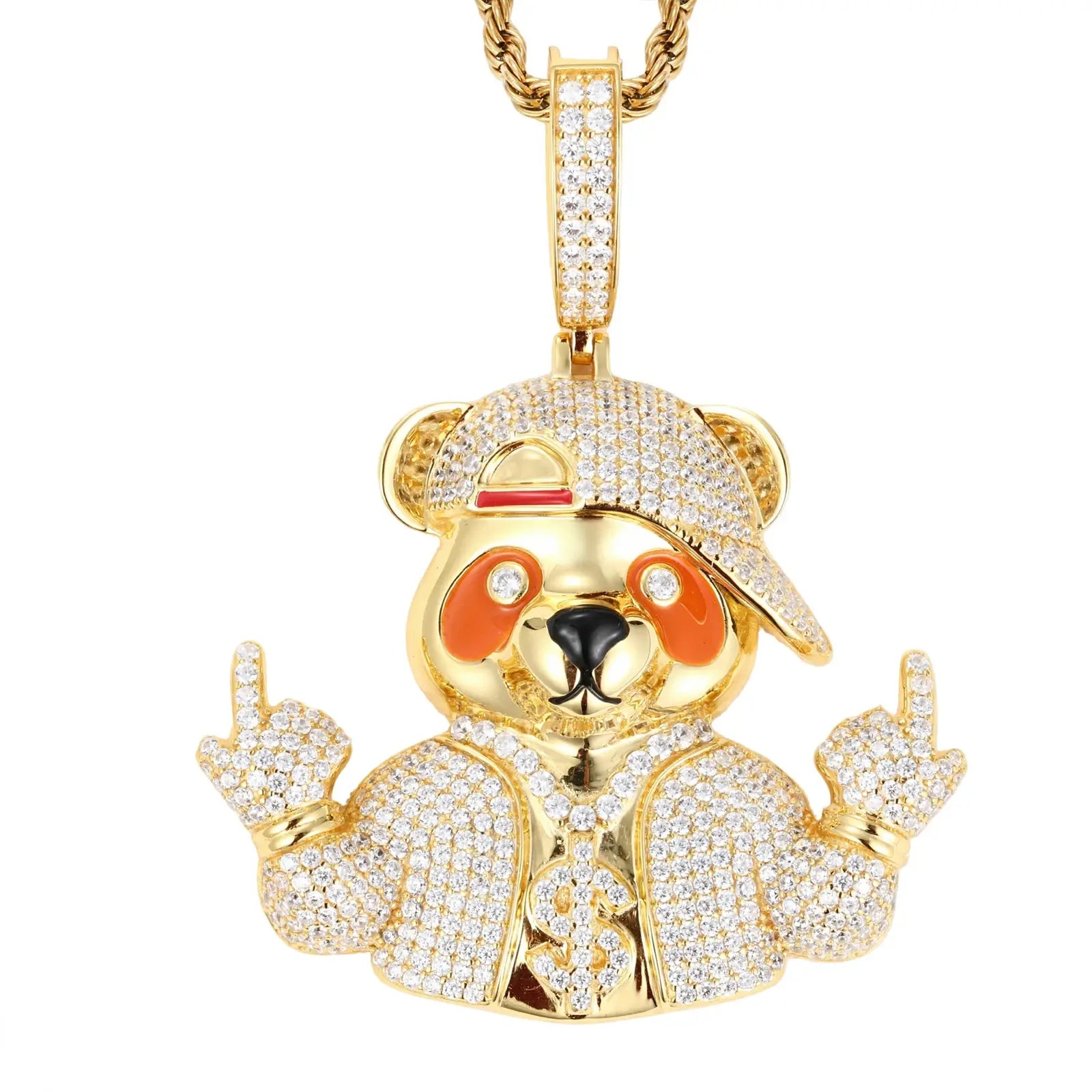 S925 Moissanite Hip Hop Bear Pendant