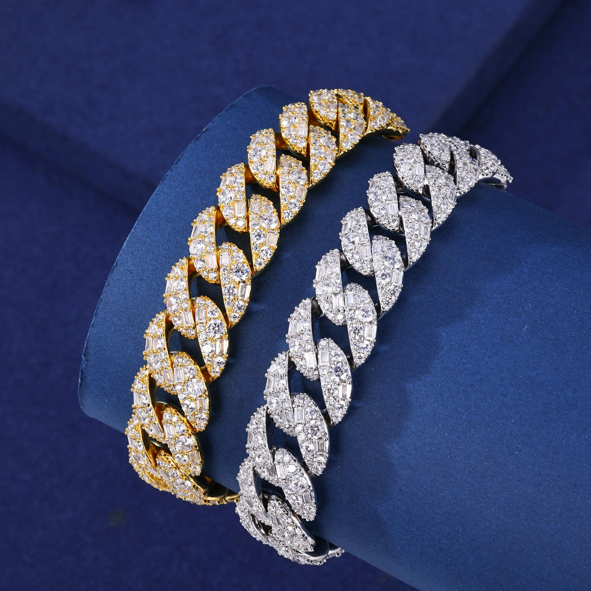 14mm S925 Mix-cut Moissanite Cuban Link Bracelet