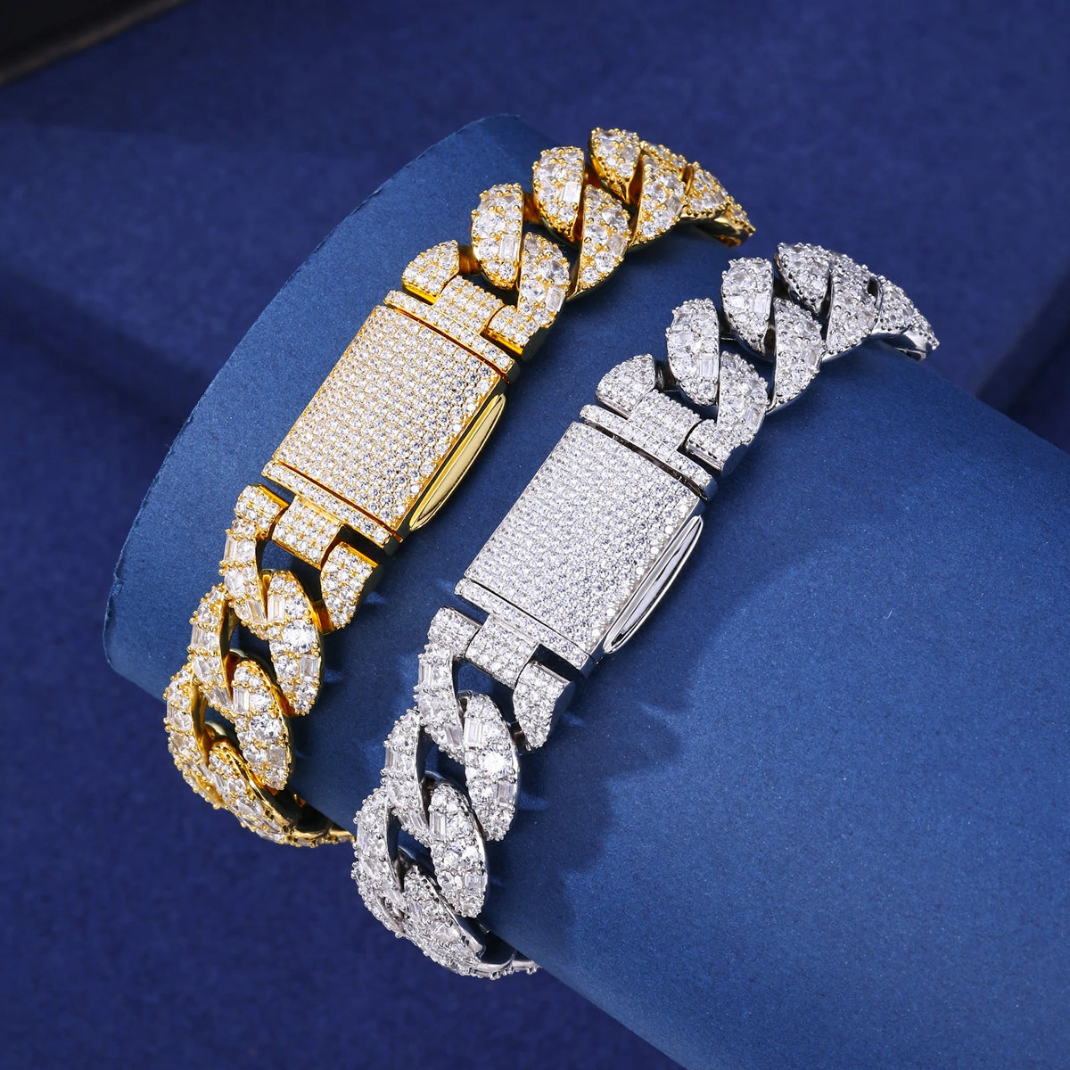 14mm S925 Mix-cut Moissanite Cuban Link Bracelet