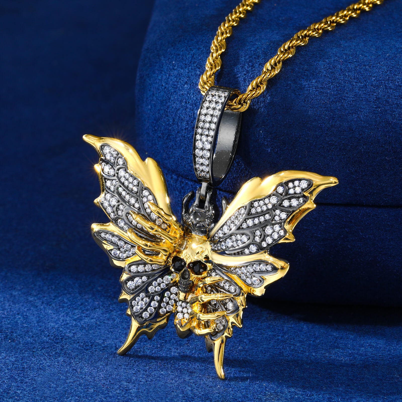 S925 Moissanite Butterfly Skull Pendant