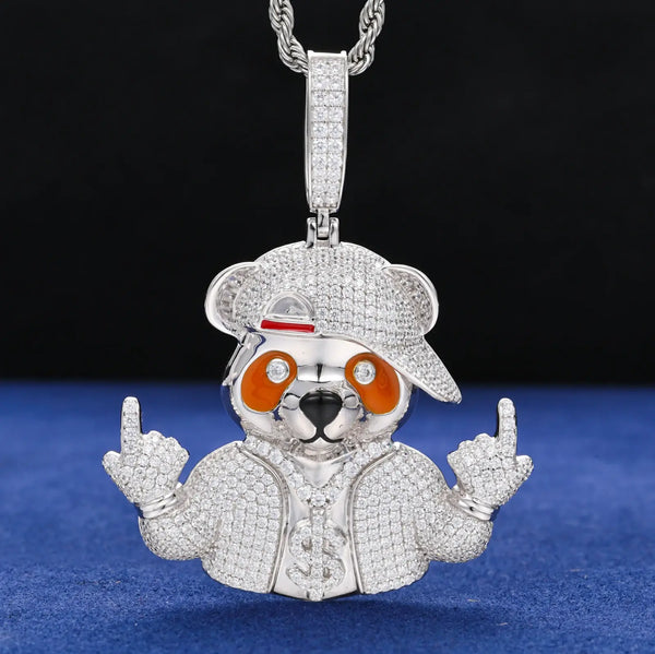 S925 Moissanite Hip Hop Bear Pendant