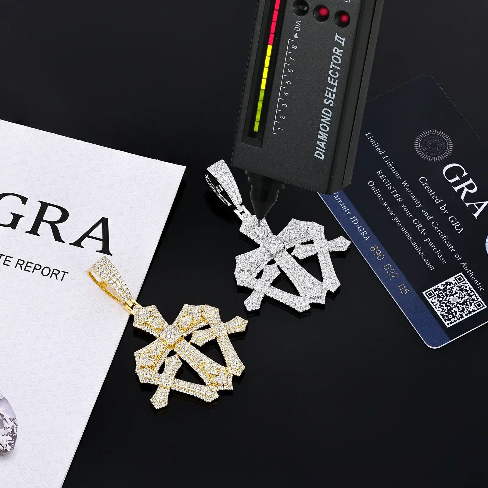 S925 Moissanite Triple Iris Cross Pendant