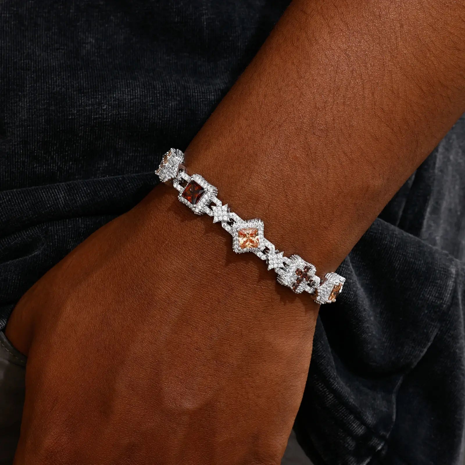 13mm S925 Moissanite Cross Star Square Link Bracelet