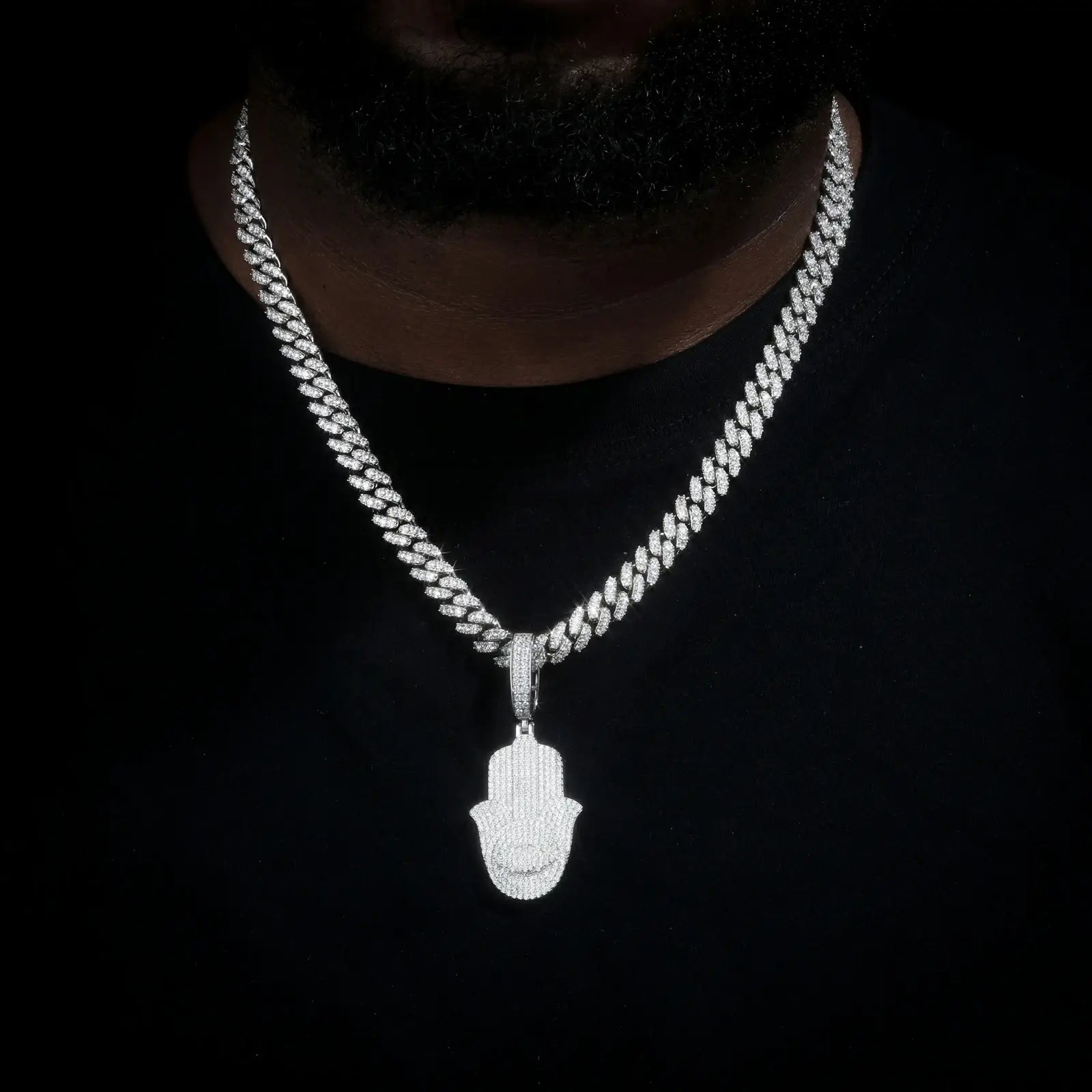 S925 Moissanite Hamsa Hand Pendant with Evil Eye