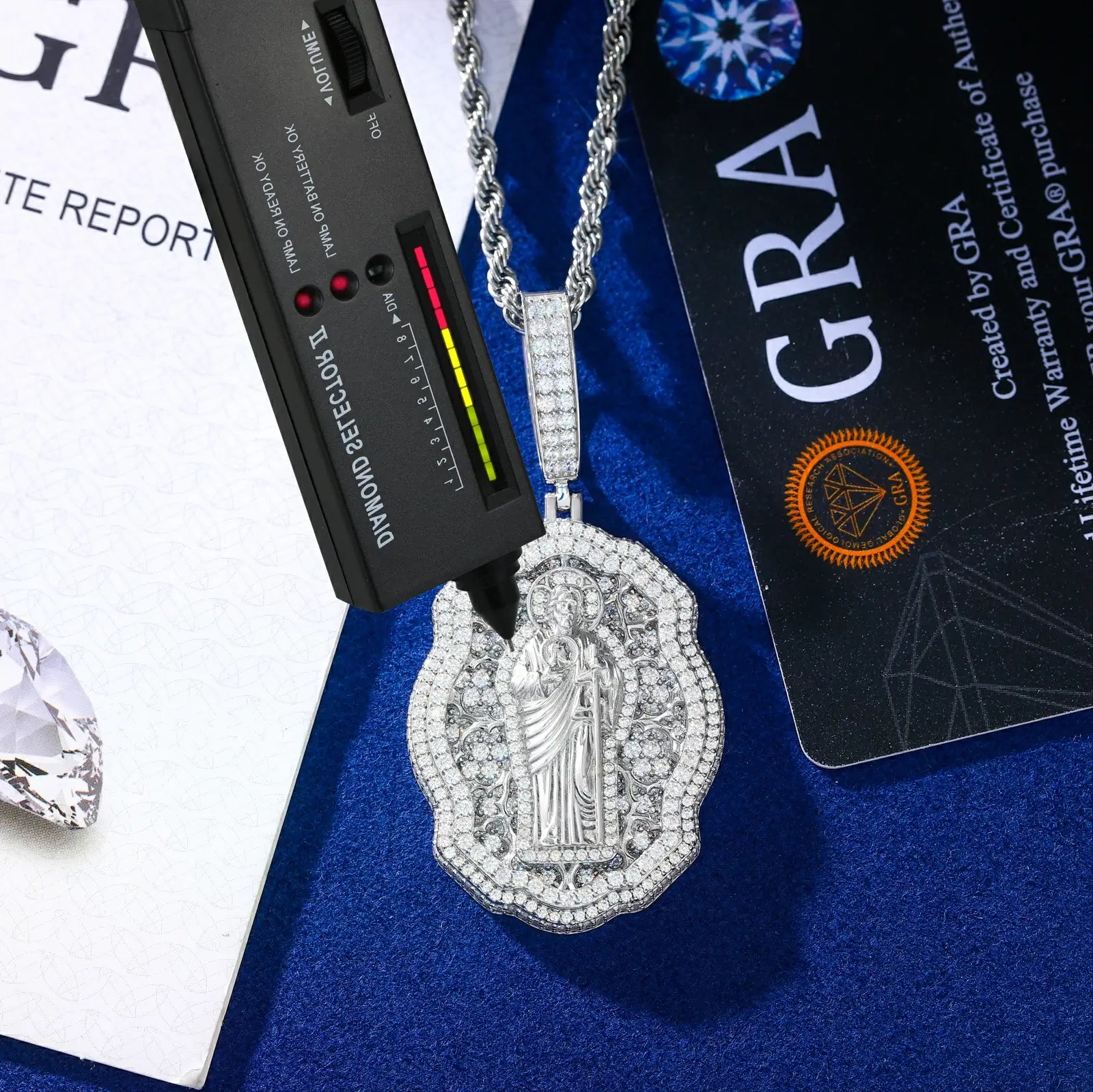 S925 Moissanite Sant Judas Badge Pendant