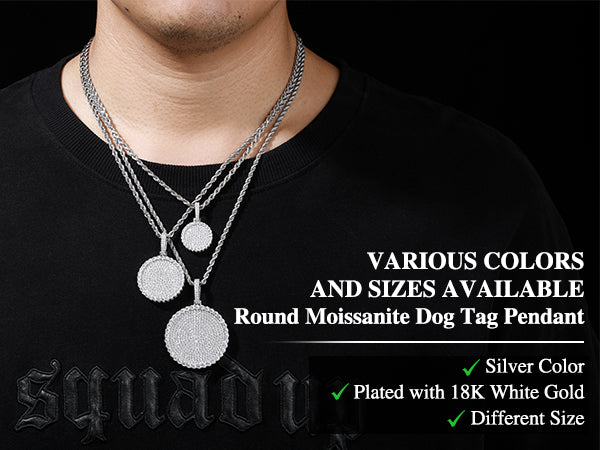 S925 Moissanite Round Dog Tag Pendant