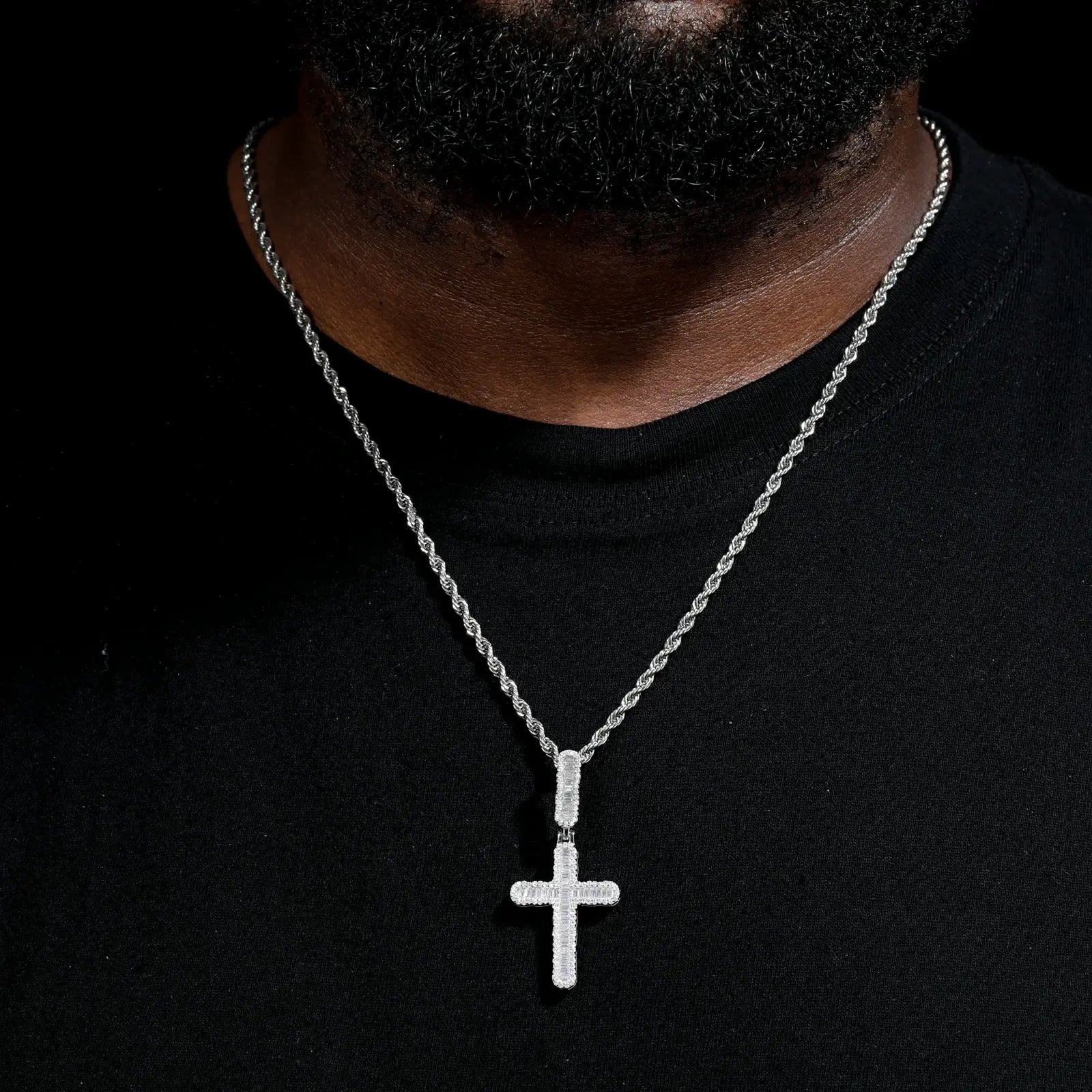 S925 Baguette Moissanite Cross Pendant