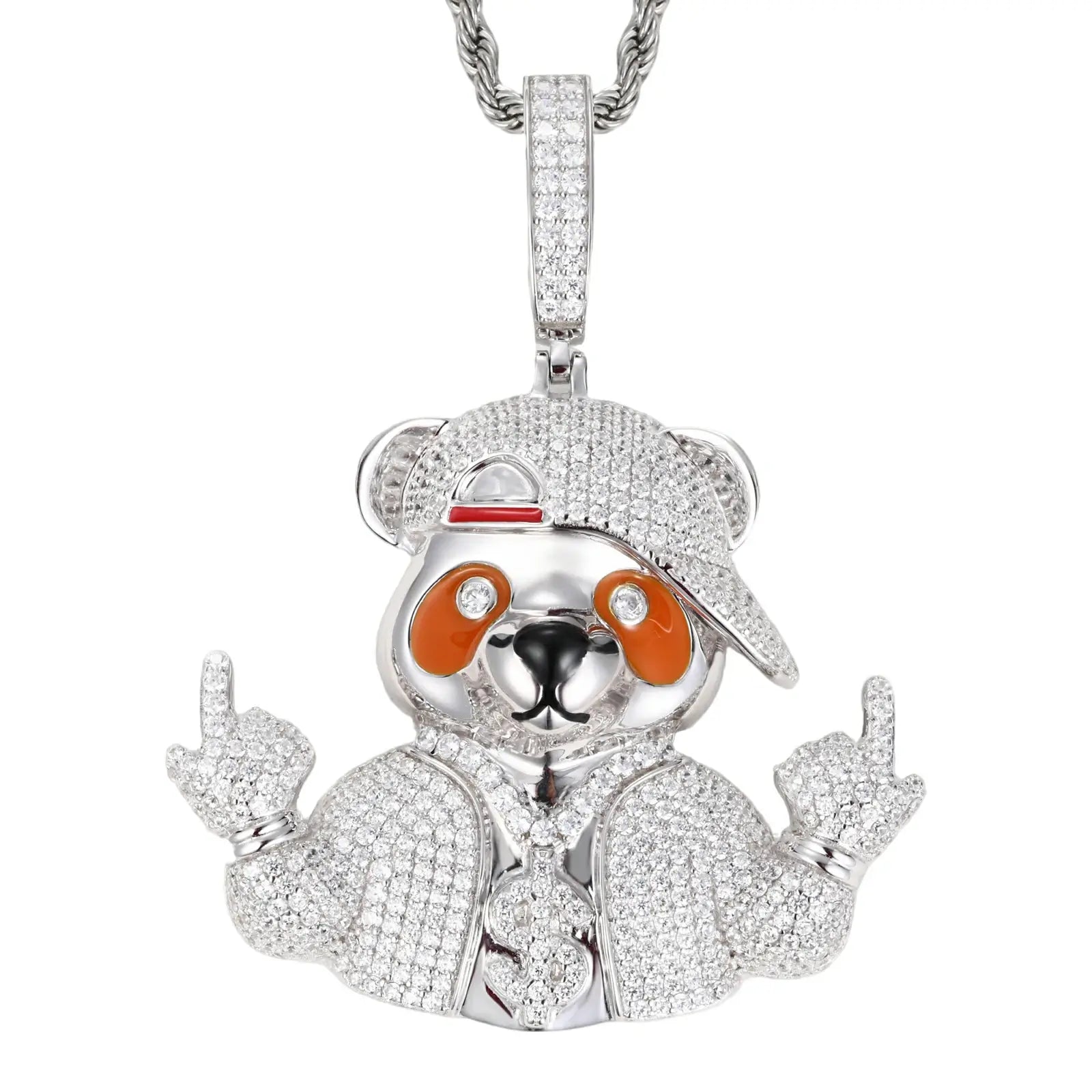 S925 Moissanite Hip Hop Bear Pendant