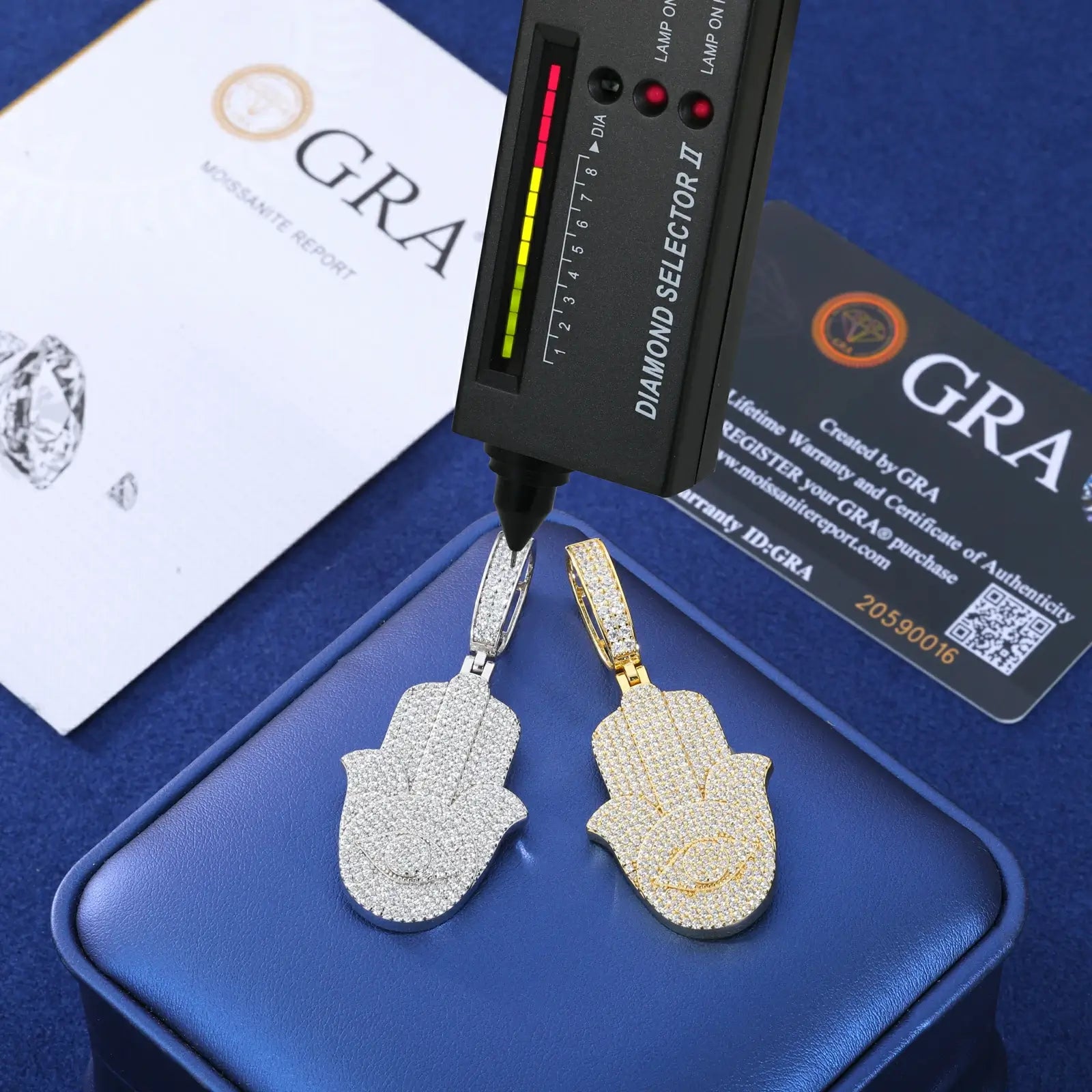 S925 Moissanite Hamsa Hand Pendant with Evil Eye