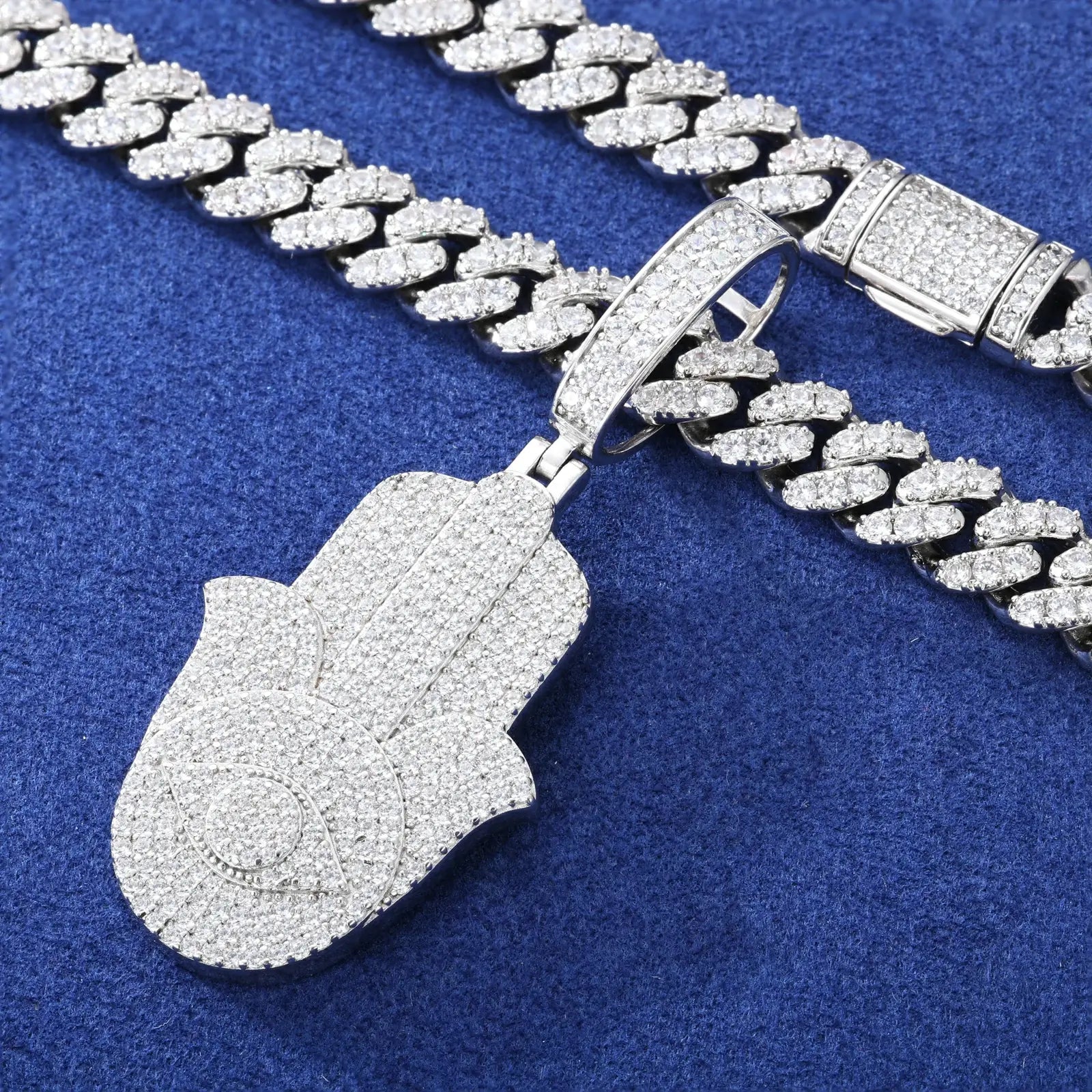 S925 Moissanite Hamsa Hand Pendant with Evil Eye