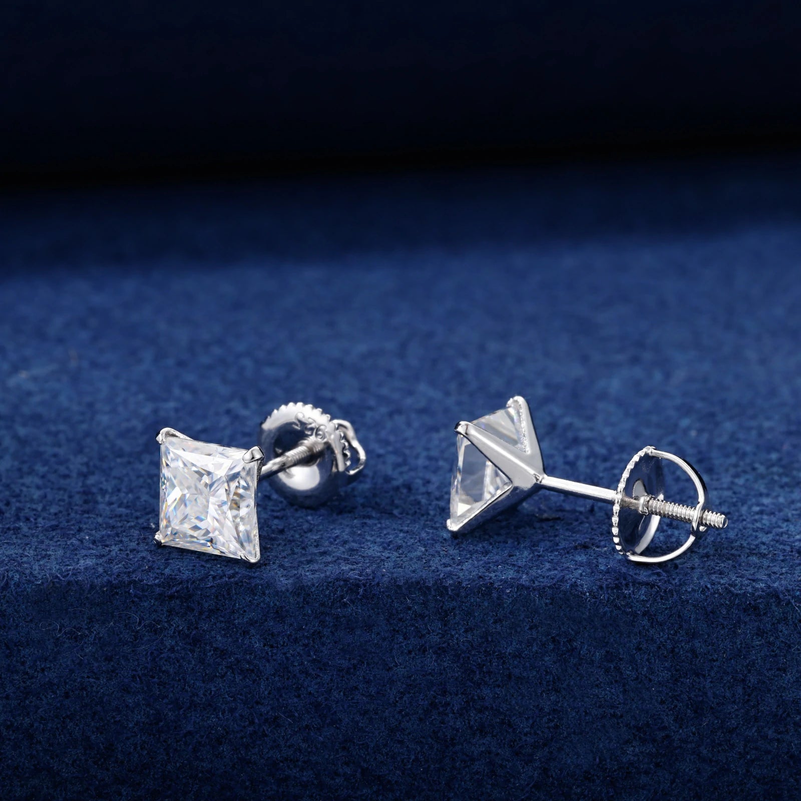 S925 Princess Cut Moissanite Solitaire Stud Earrings