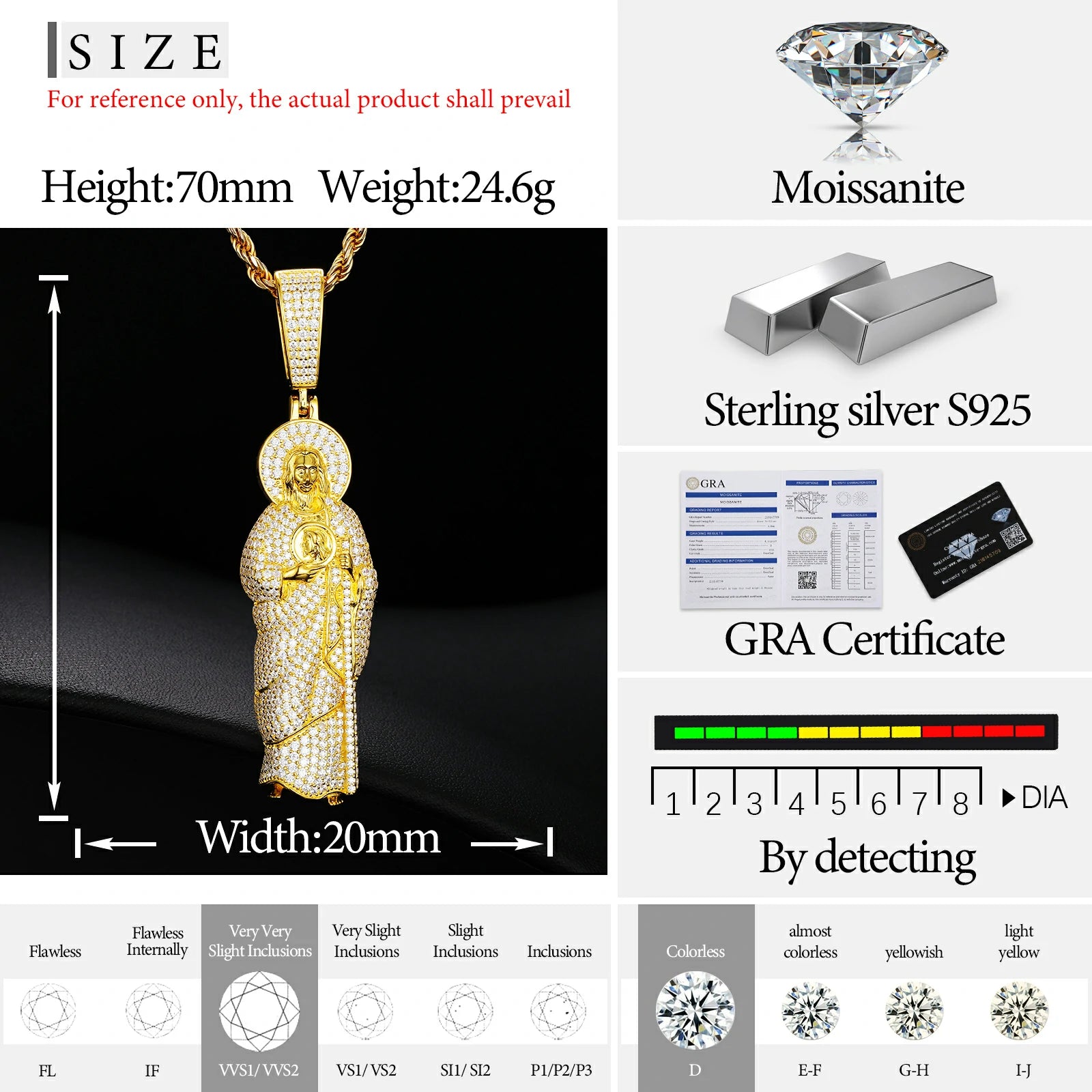 S925 Moissanite Sant Judas Pendant
