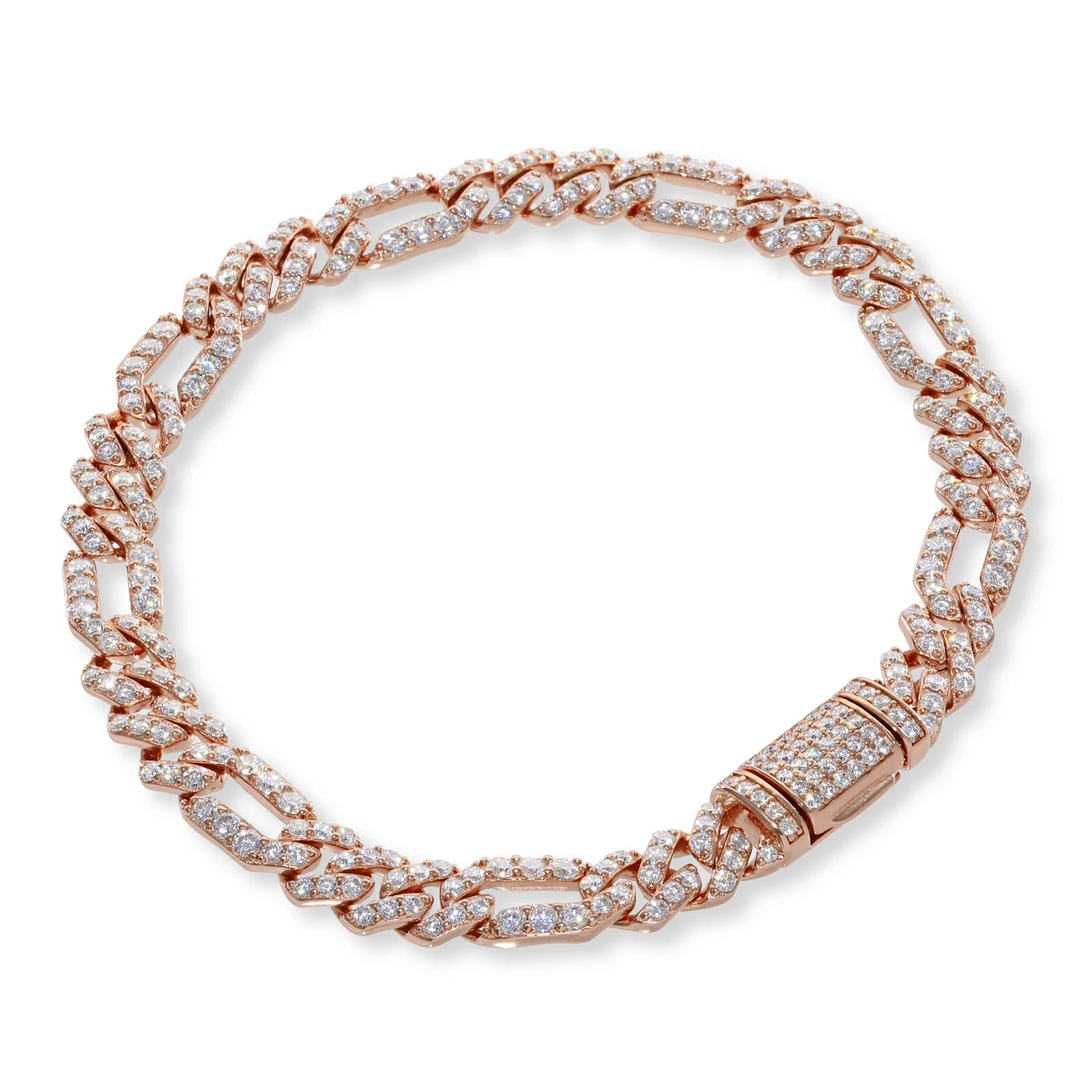 6mm 925 sterling silver moissanite figaro cuban link bracelet in rose gold color