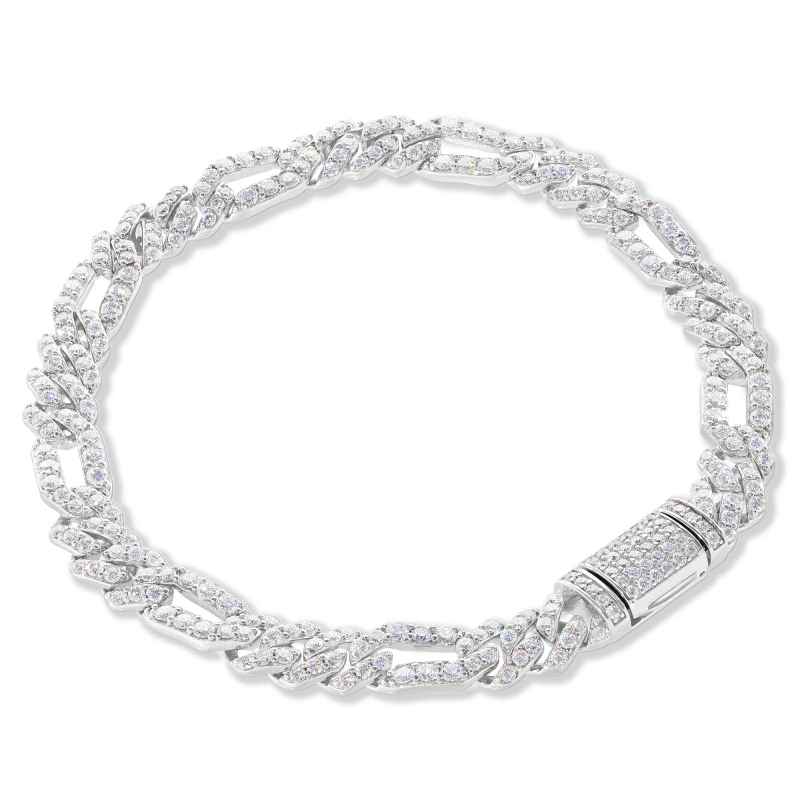 6mm 925 sterling silver moissanite figaro cuban link bracelet in white gold color
