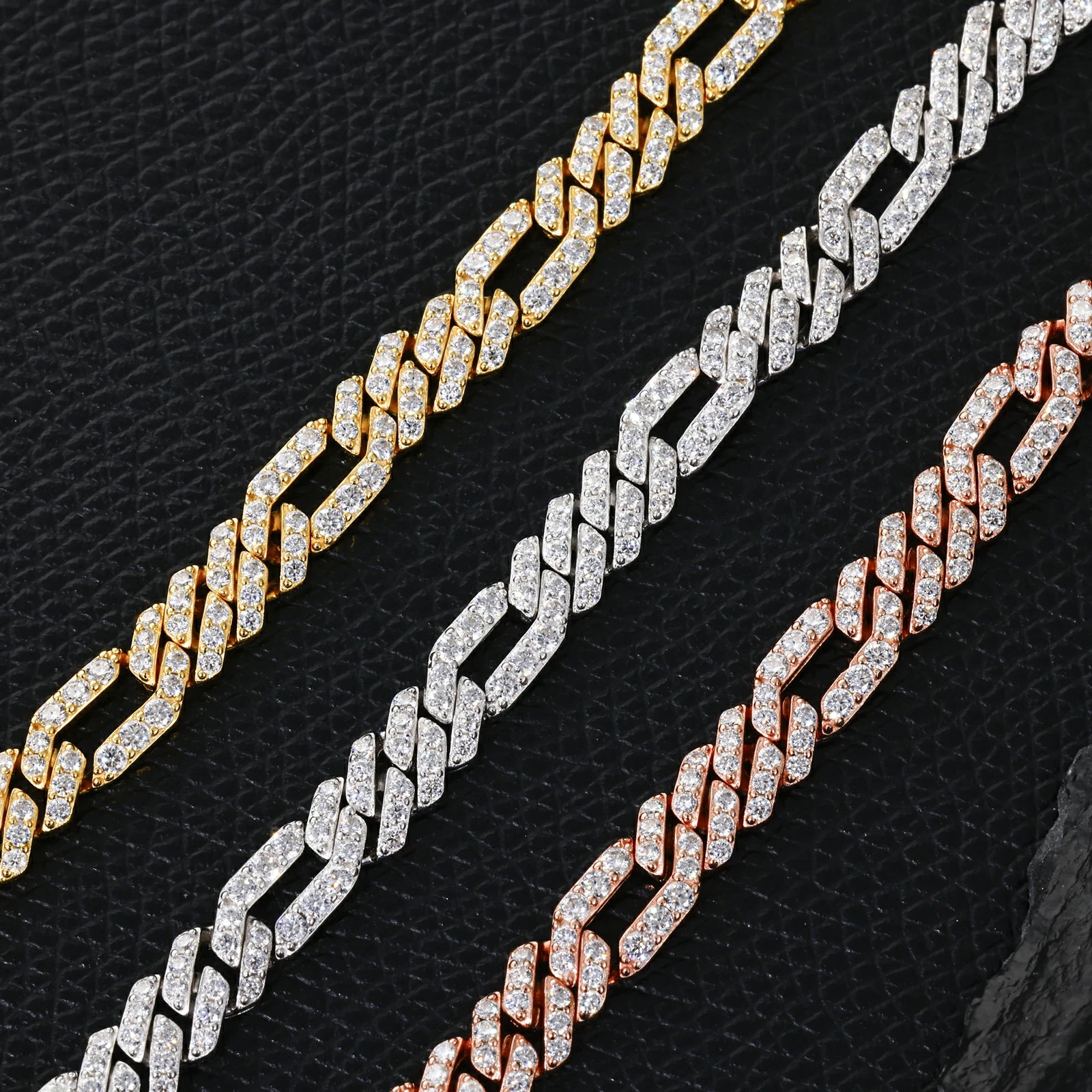 6mm 925 sterling silver vvs moissanite diamond figaro cuban link bracelet