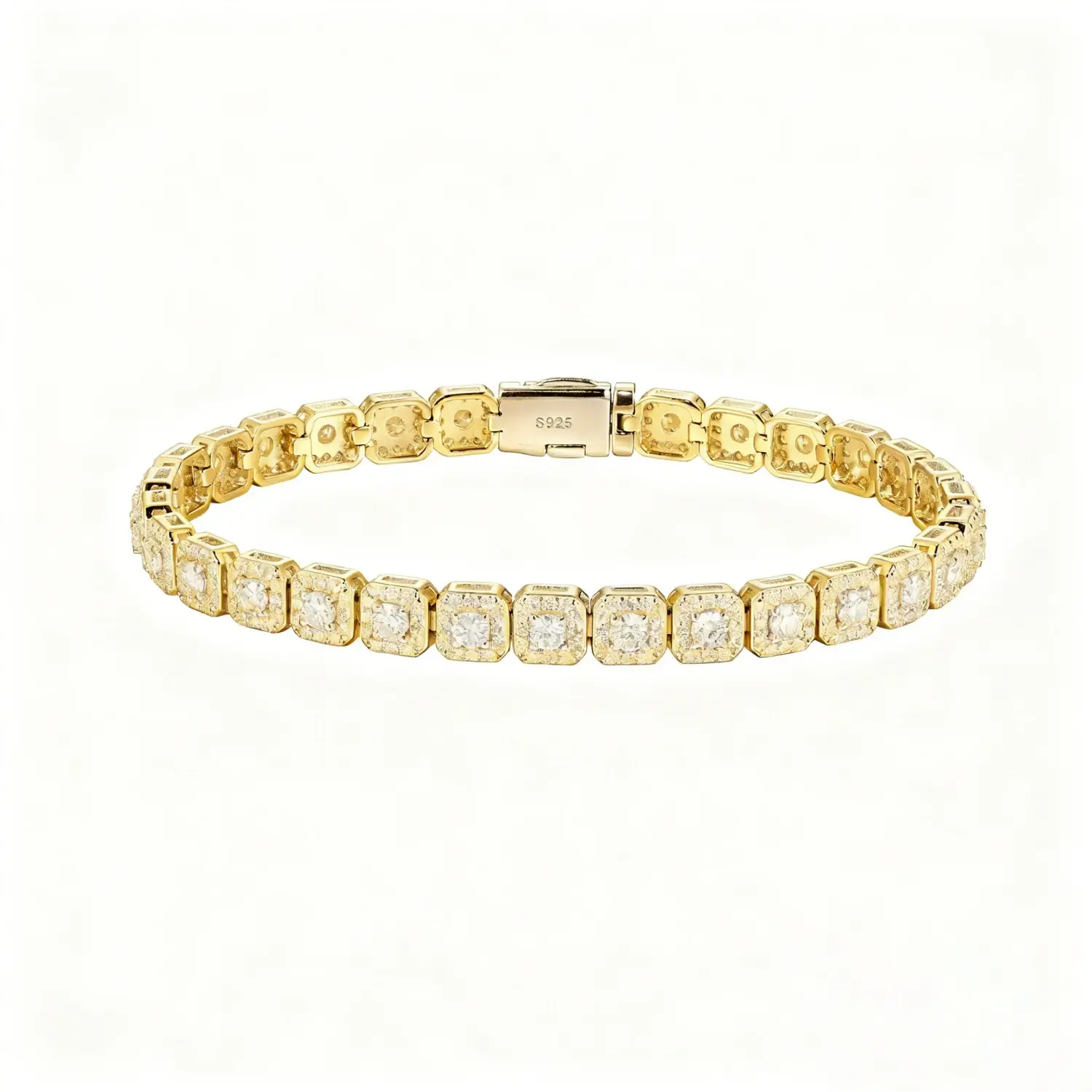 6mm moissanite halo tennis bracelet - gold