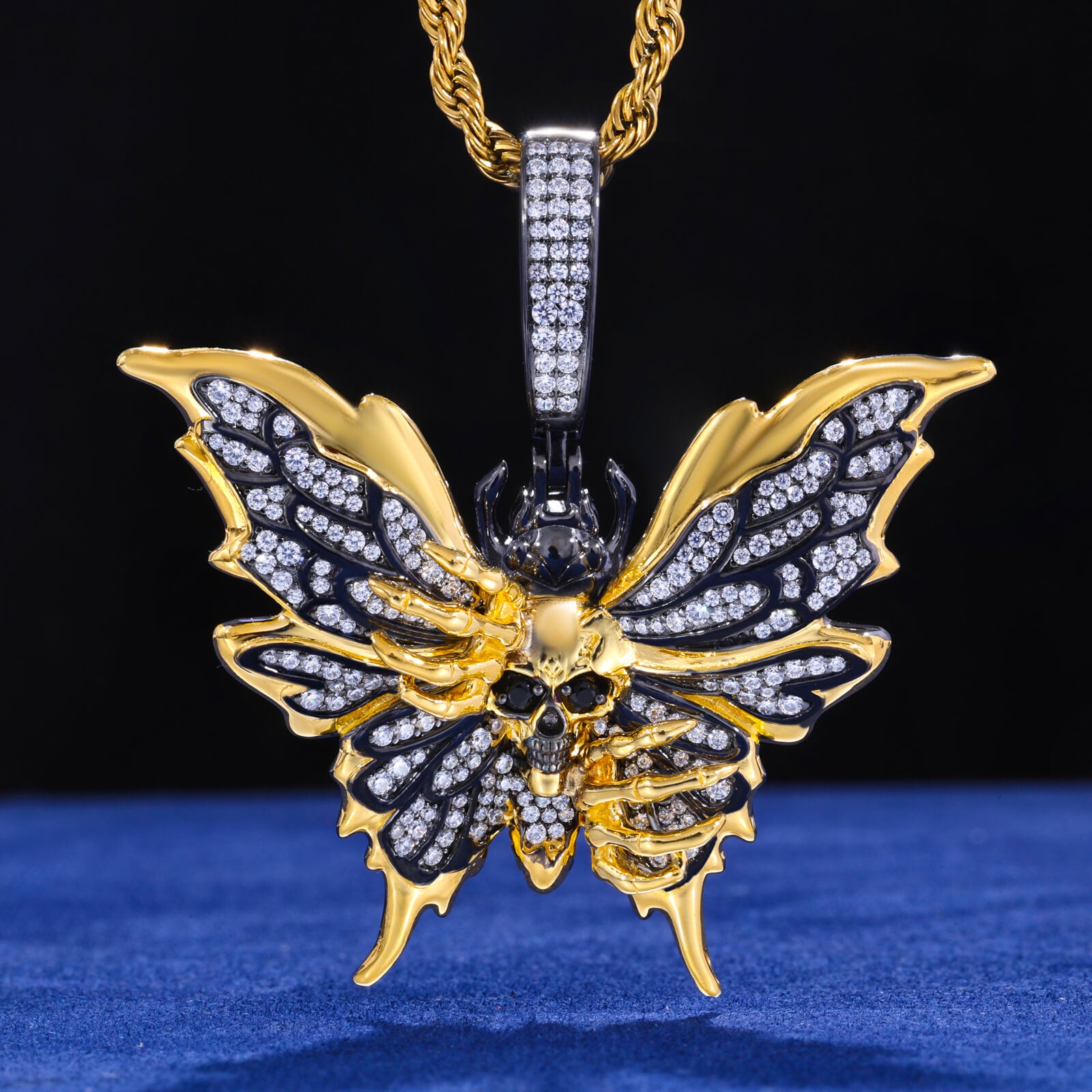 S925 Moissanite Butterfly Skull Pendant