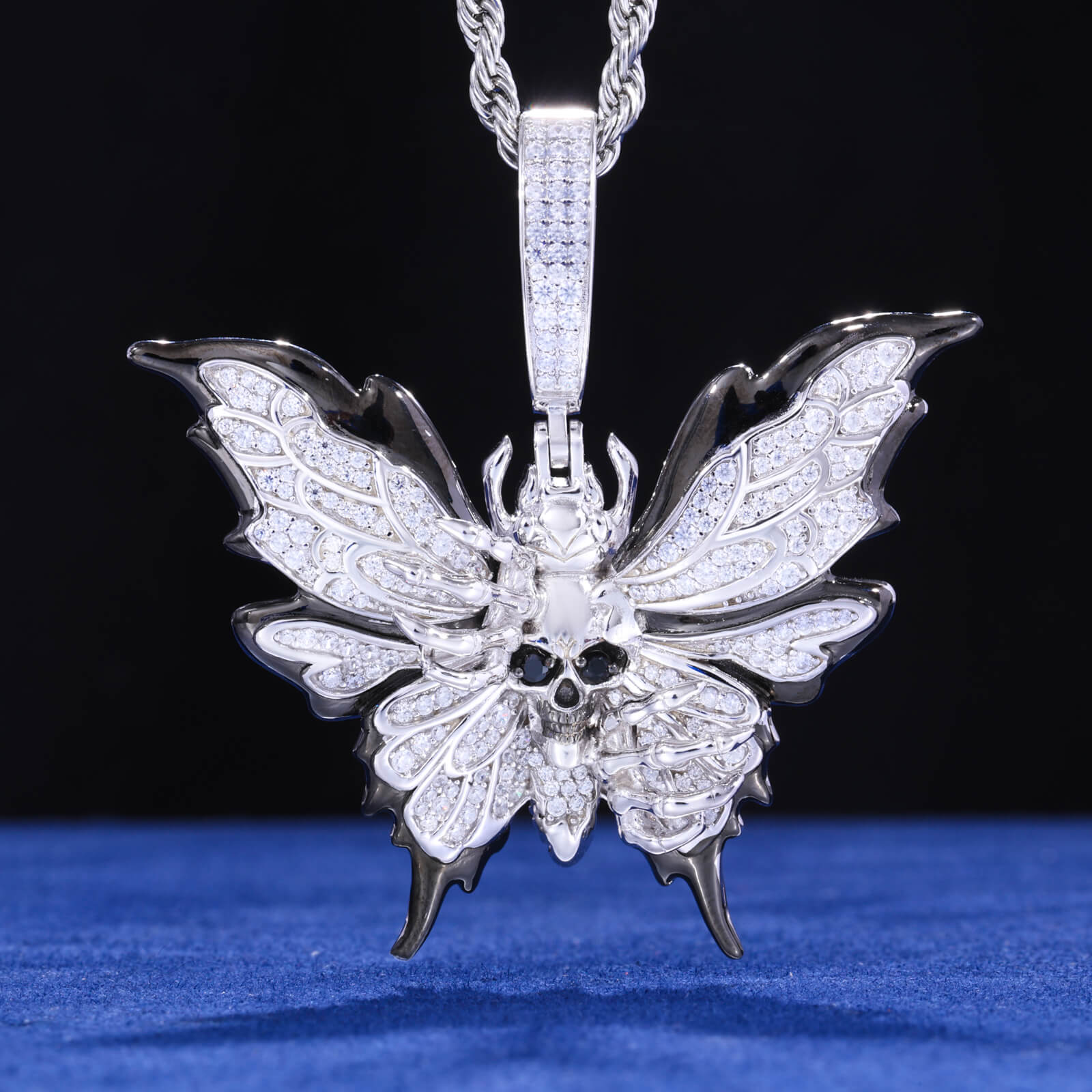 S925 Moissanite Butterfly Skull Pendant