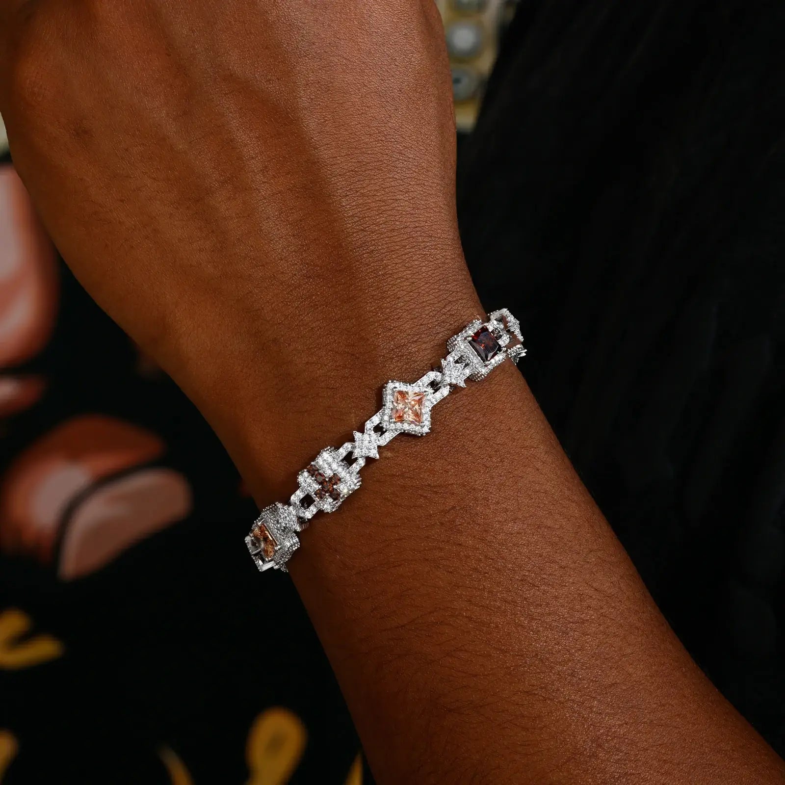 13mm S925 Moissanite Cross Star Square Link Bracelet