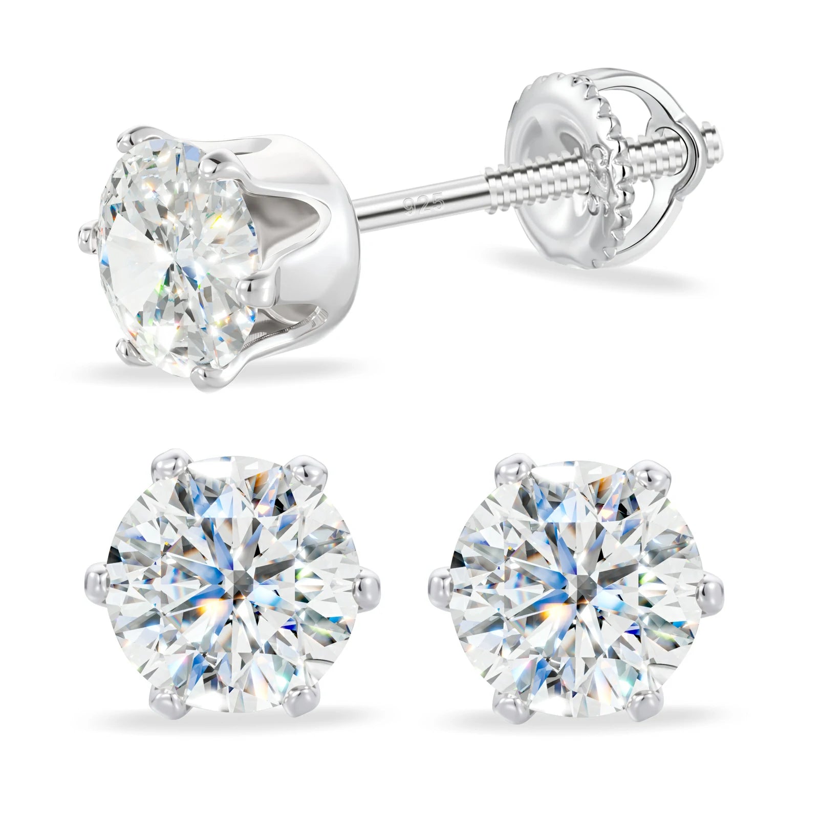 S925 6 Prong Setting Moissanite Solitaire Stud Earrings