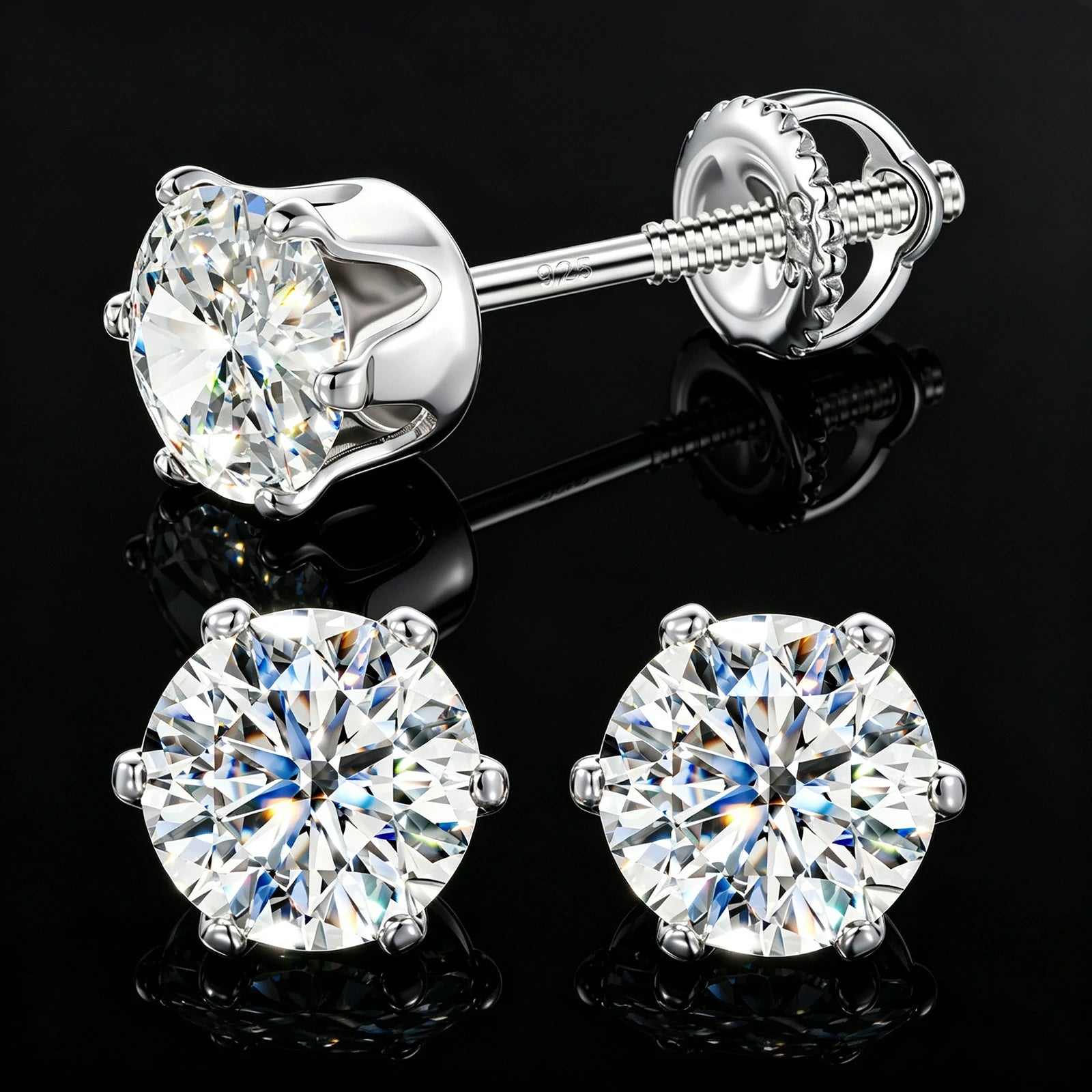 S925 6 Prong Setting Moissanite Solitaire Stud Earrings