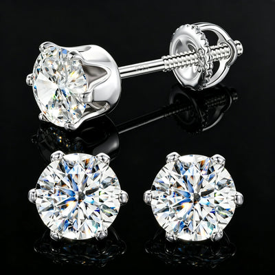 S925 6 Prong Setting Moissanite Solitaire Stud Earrings