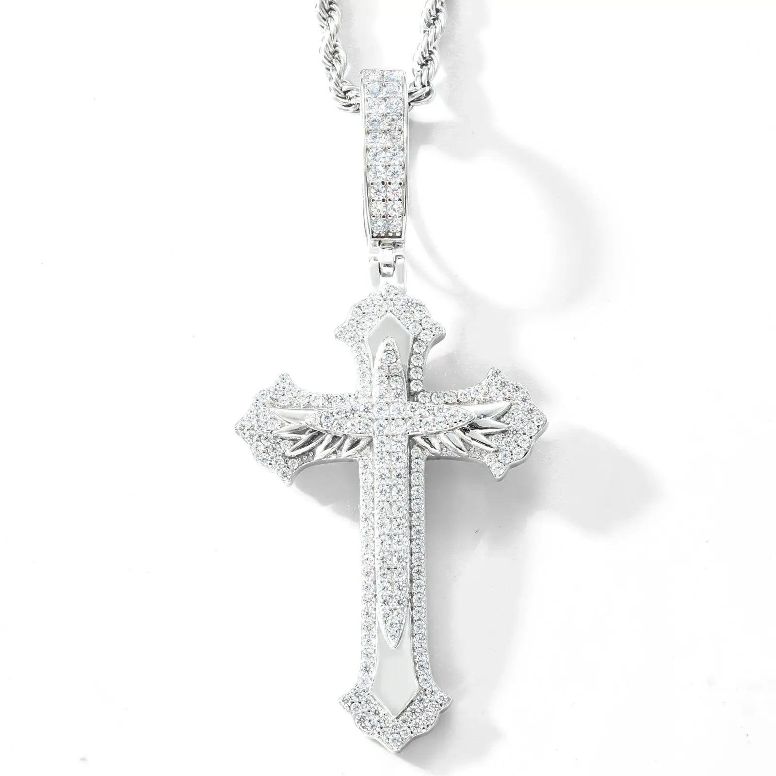 S925 Moissanite 2 Layer Wing Sword Cross Pendant