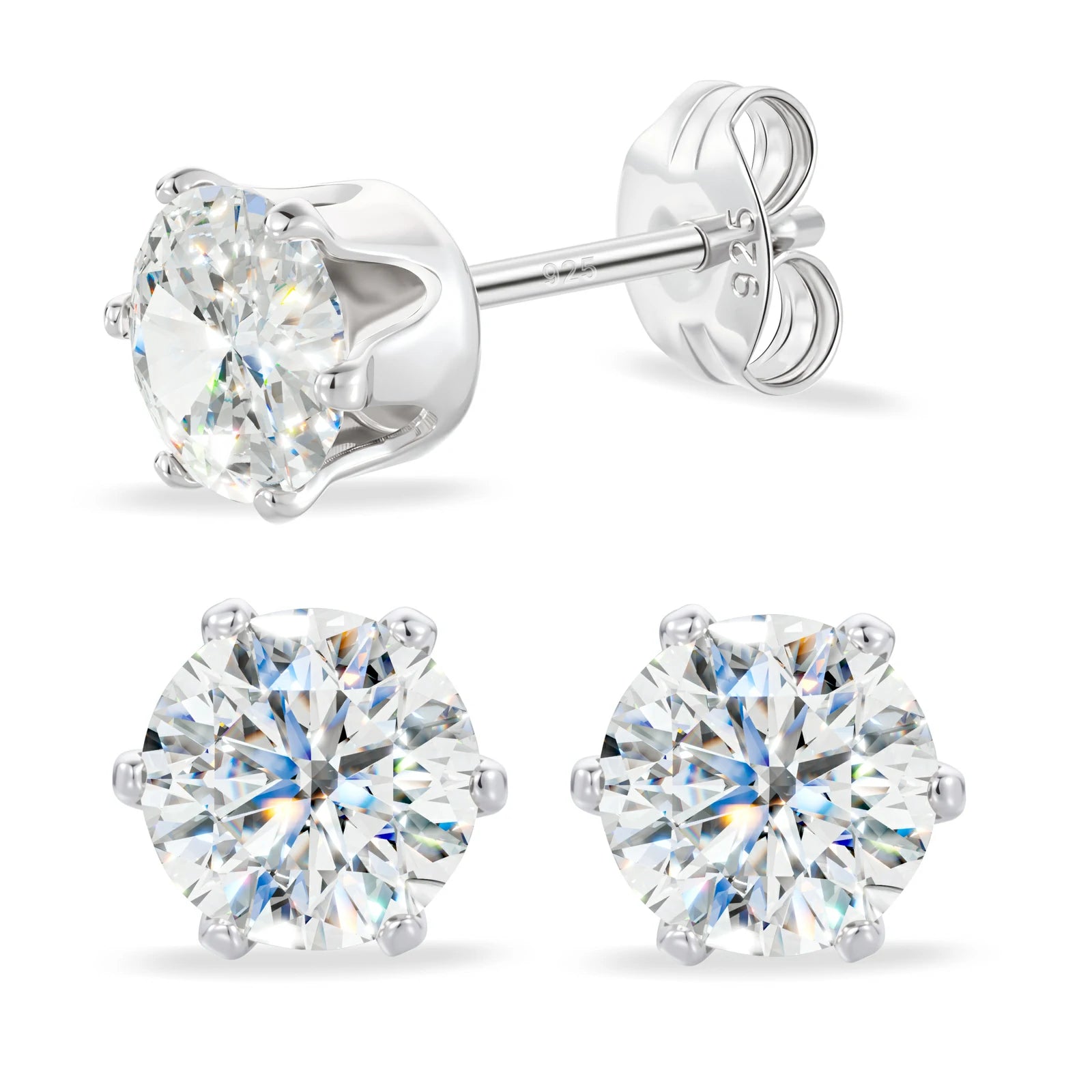 S925 6 Prong Setting Moissanite Solitaire Stud Earrings