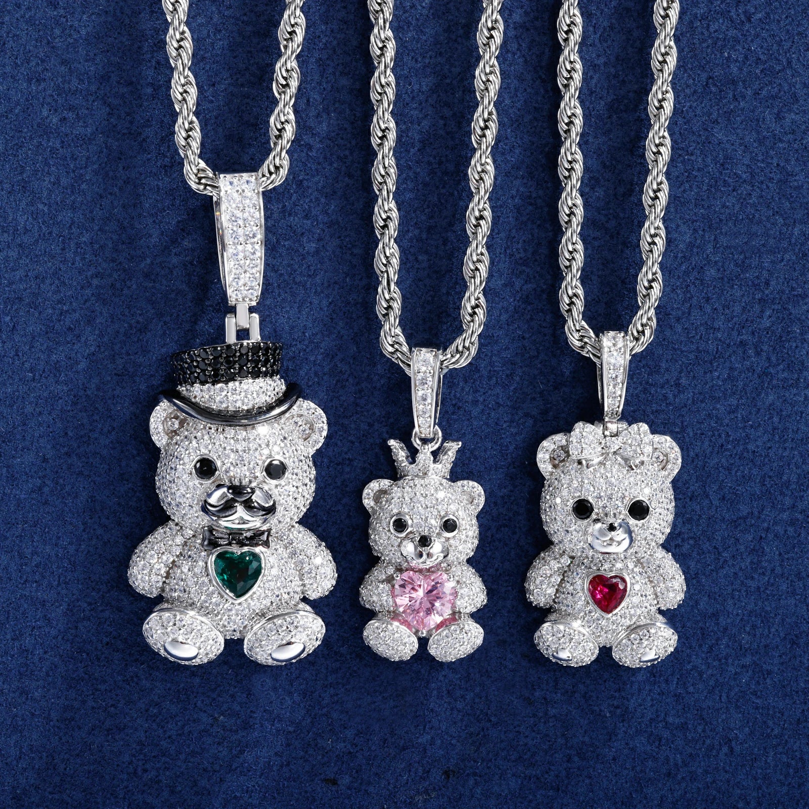 S925 Moissanite Family The Three Lucky Bears Pendant