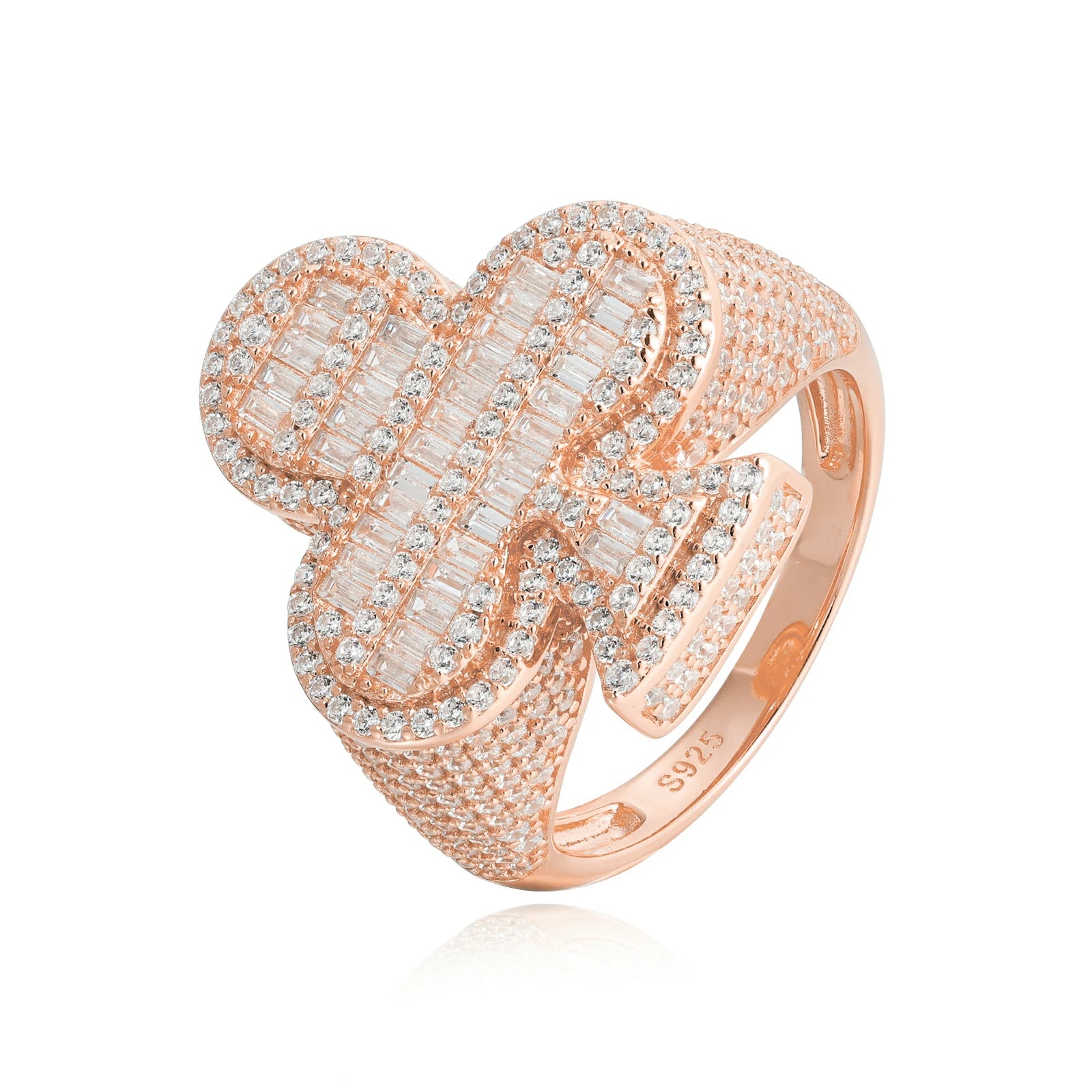 S925 Baguette Moissanite Plum Blossom Ring