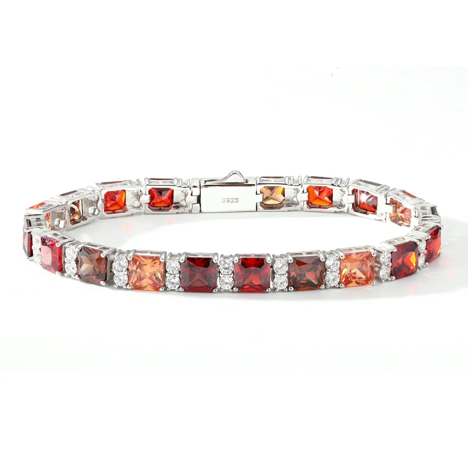 7mm s925 gradient red asscher cut tennis bracelet