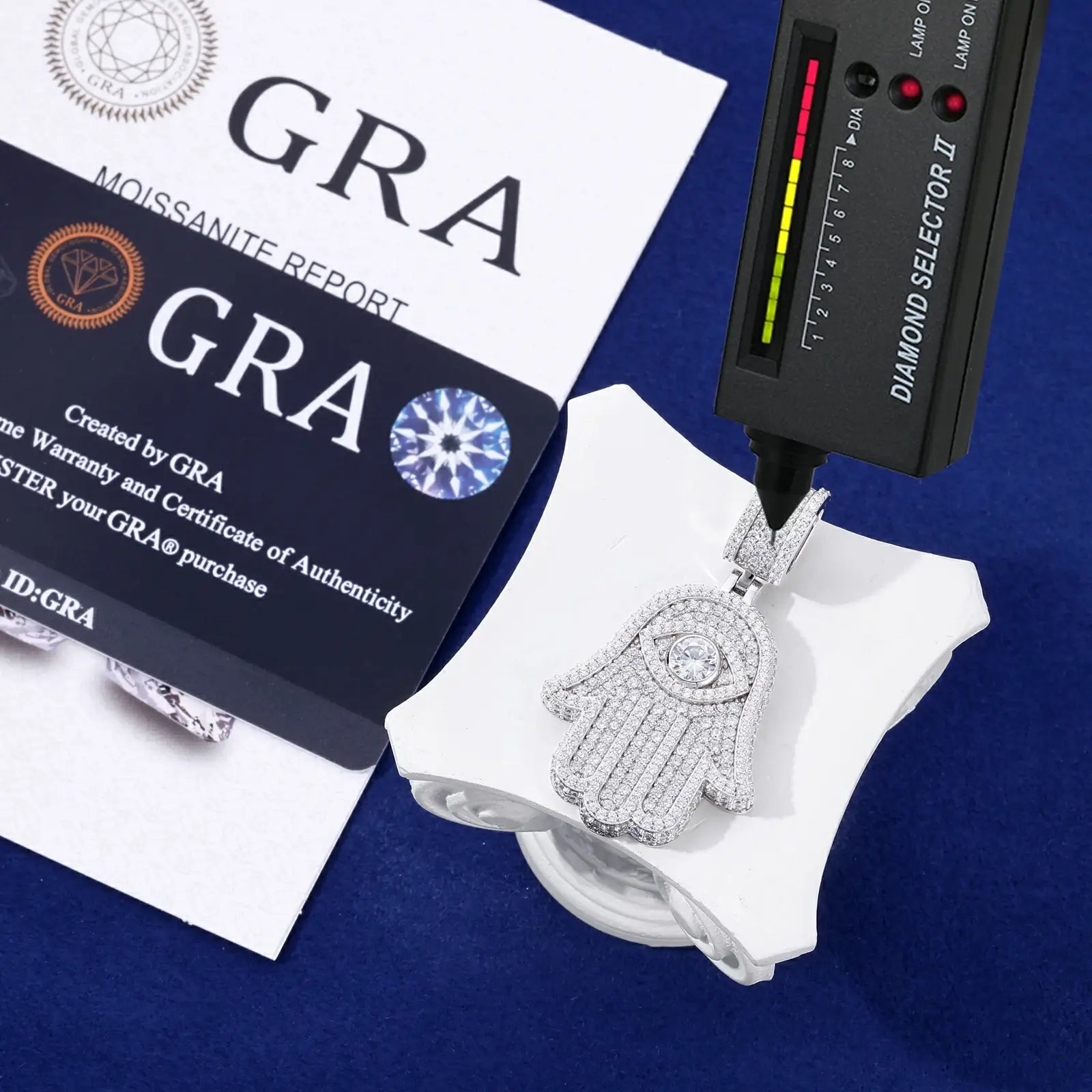 S925 Moissanite Evil Eye Hamsa Hand Pendant